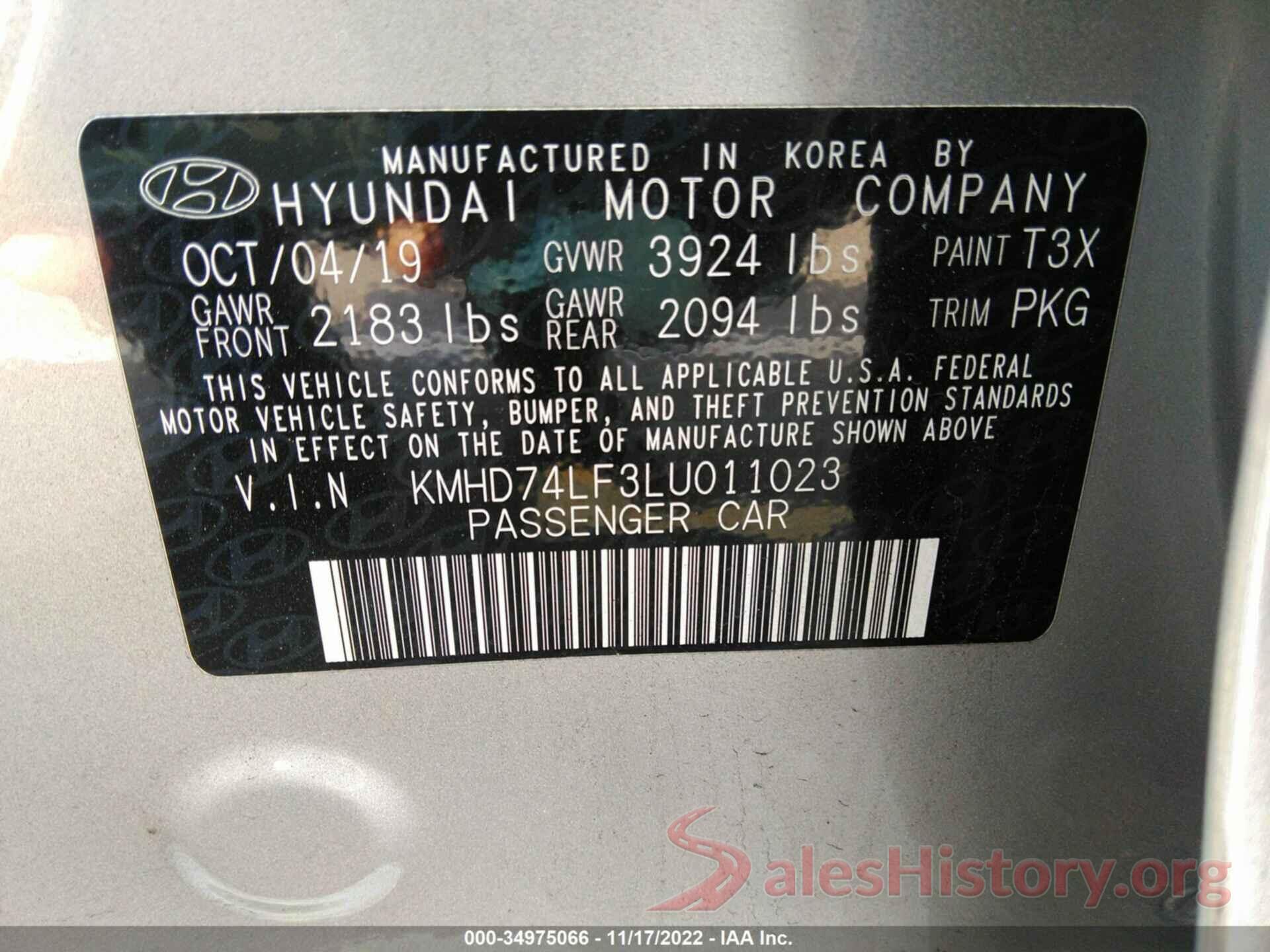 KMHD74LF3LU011023 2020 HYUNDAI ELANTRA