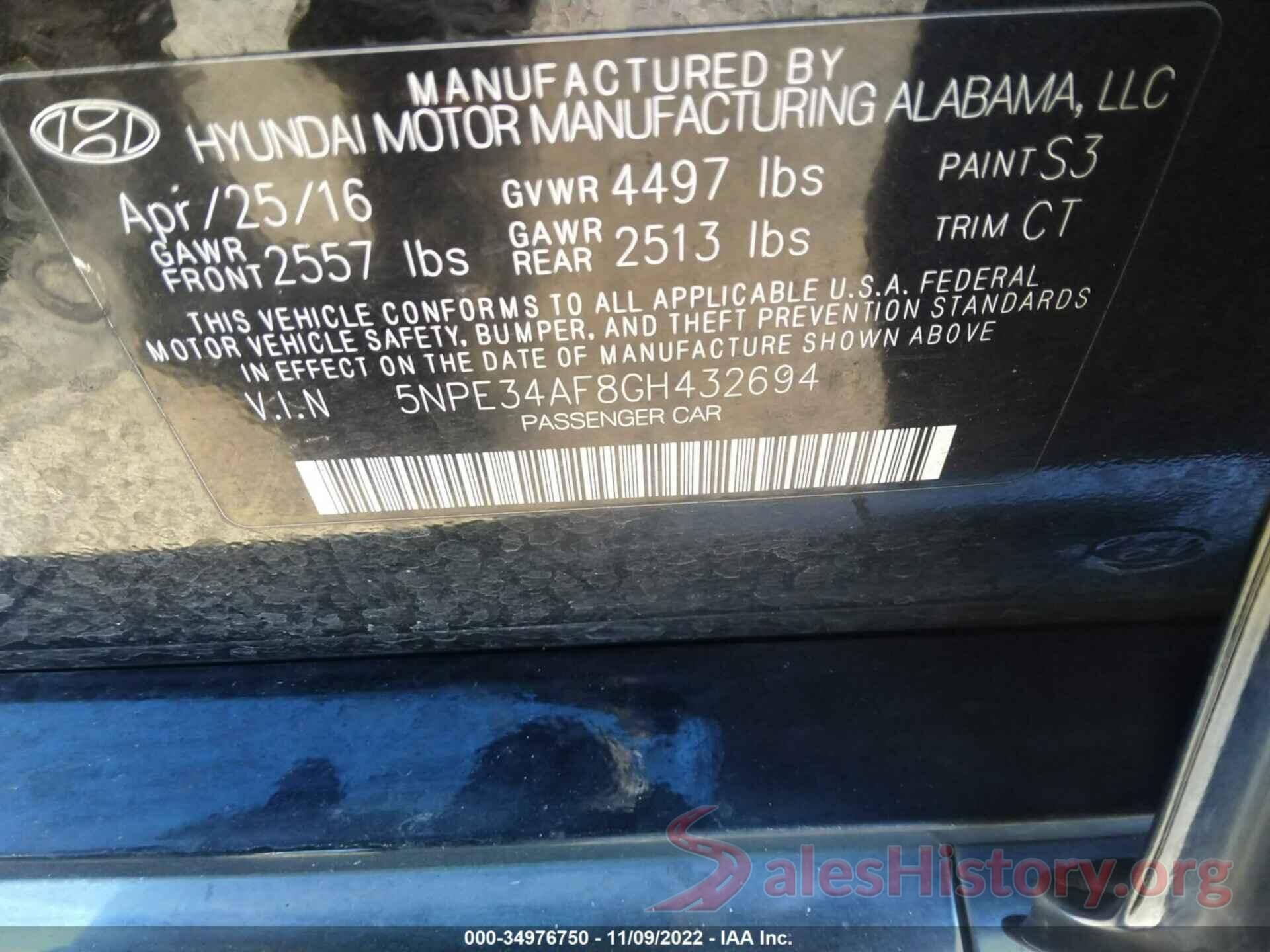 5NPE34AF8GH432694 2016 HYUNDAI SONATA