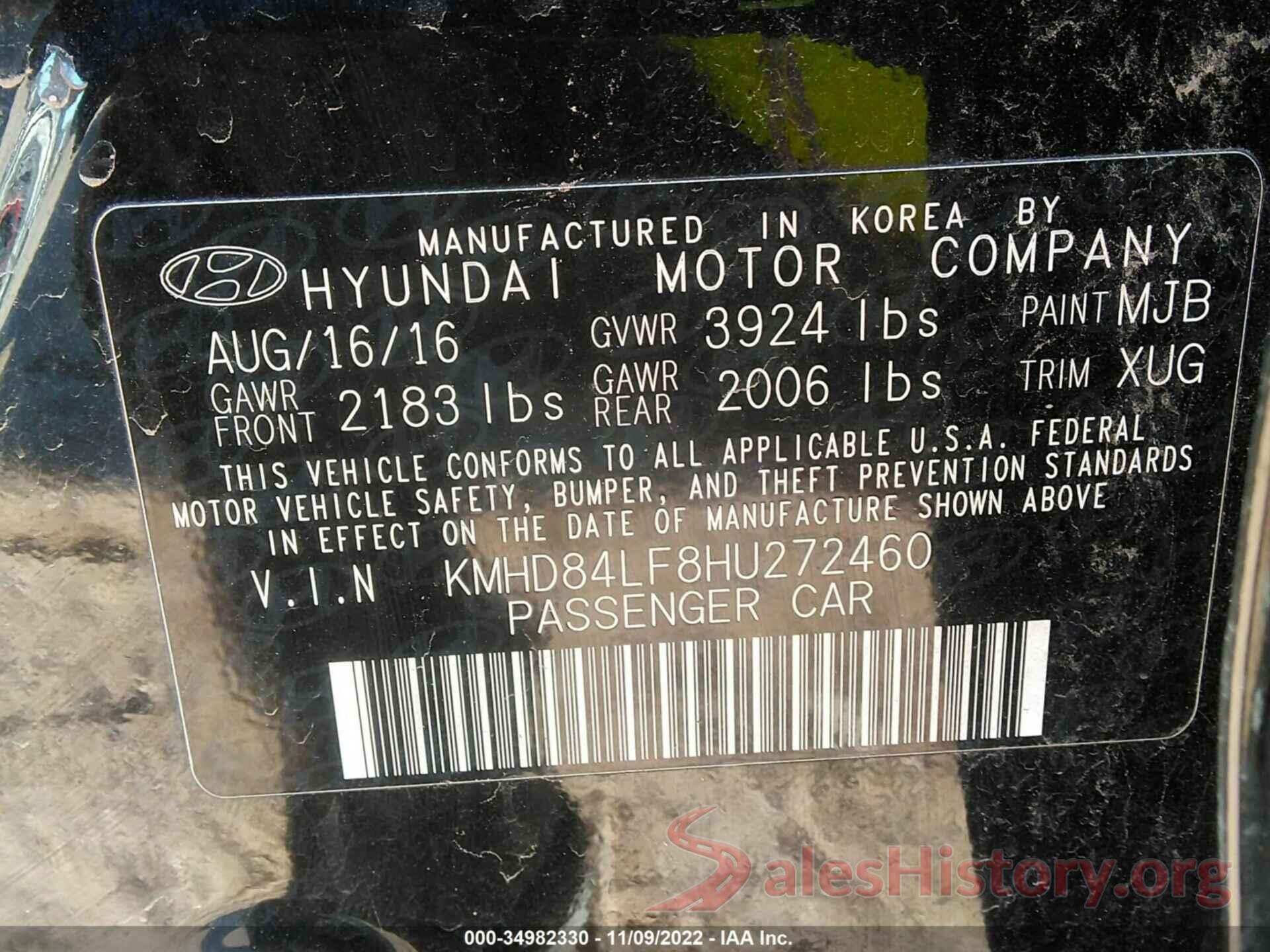 KMHD84LF8HU272460 2017 HYUNDAI ELANTRA