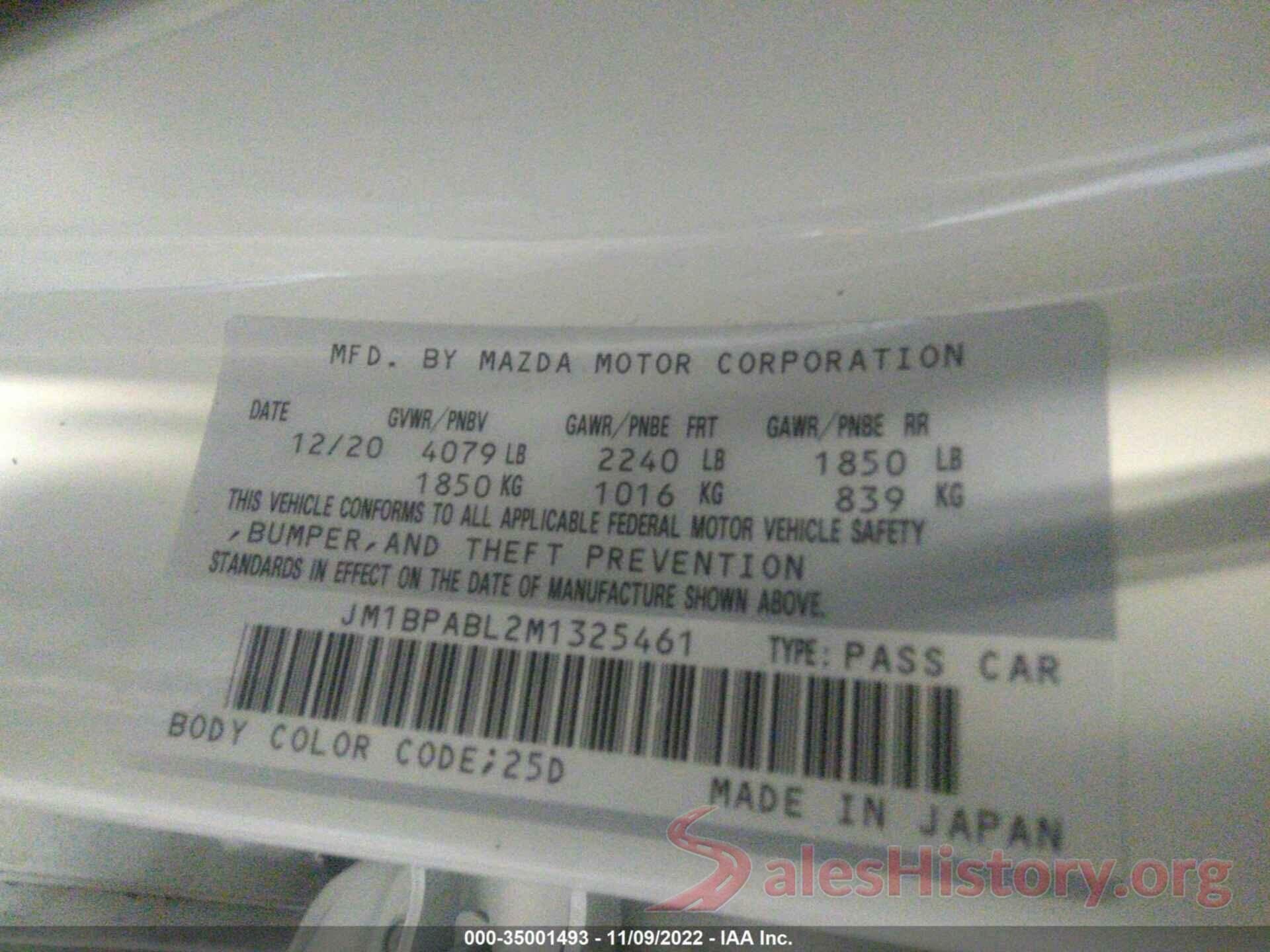 JM1BPABL2M1325461 2021 MAZDA MAZDA3 SEDAN