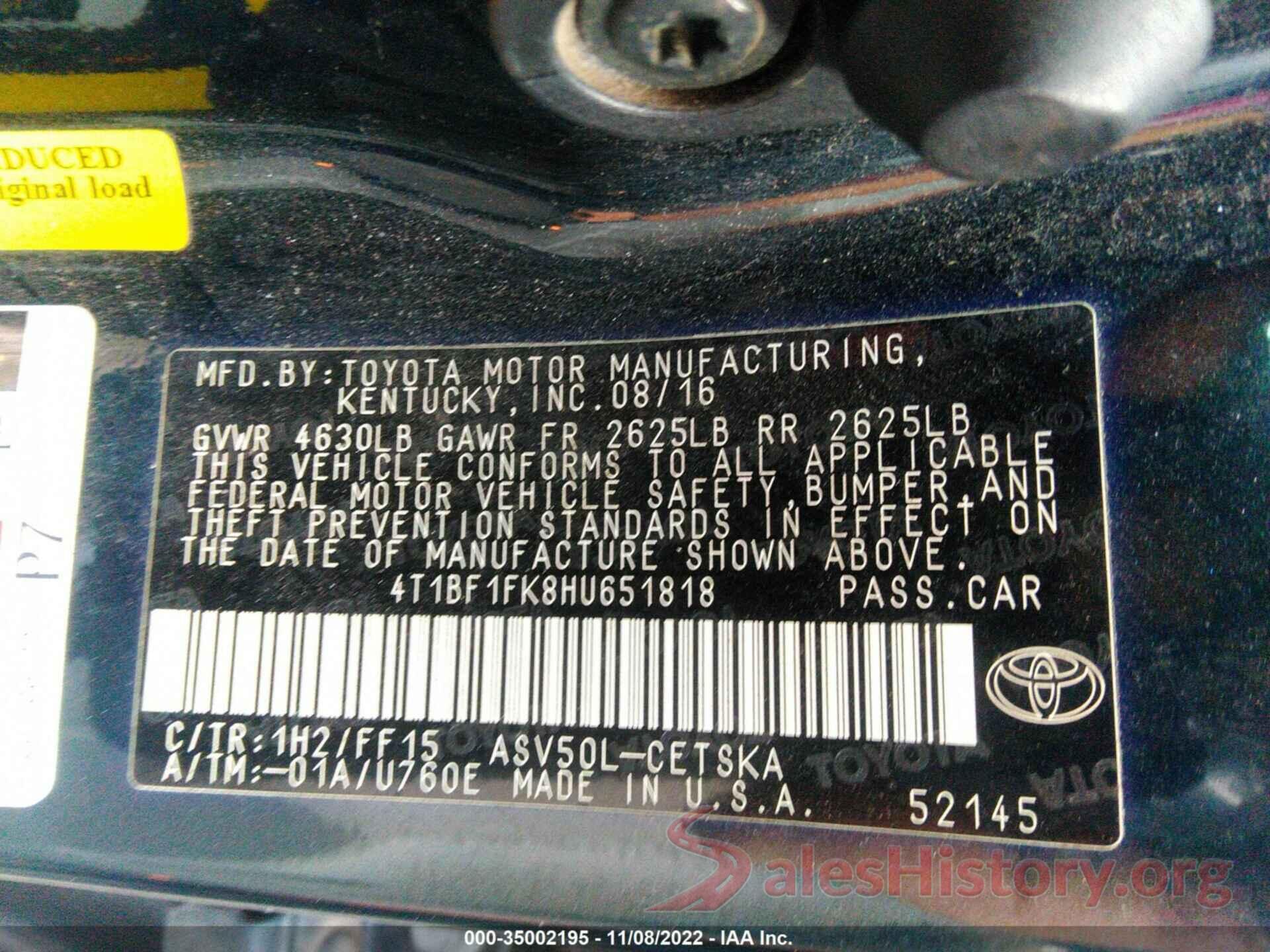 4T1BF1FK8HU651818 2017 TOYOTA CAMRY