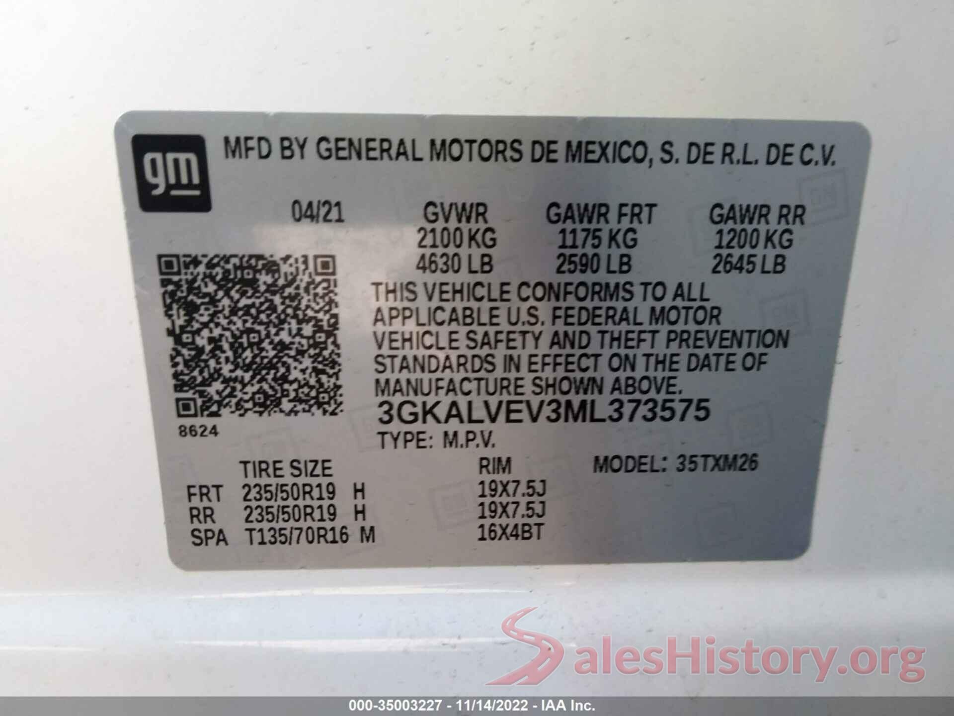 3GKALVEV3ML373575 2021 GMC TERRAIN