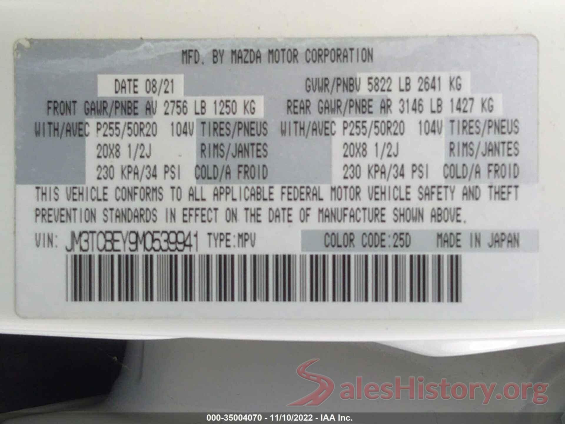 JM3TCBEY9M0539941 2021 MAZDA CX-9