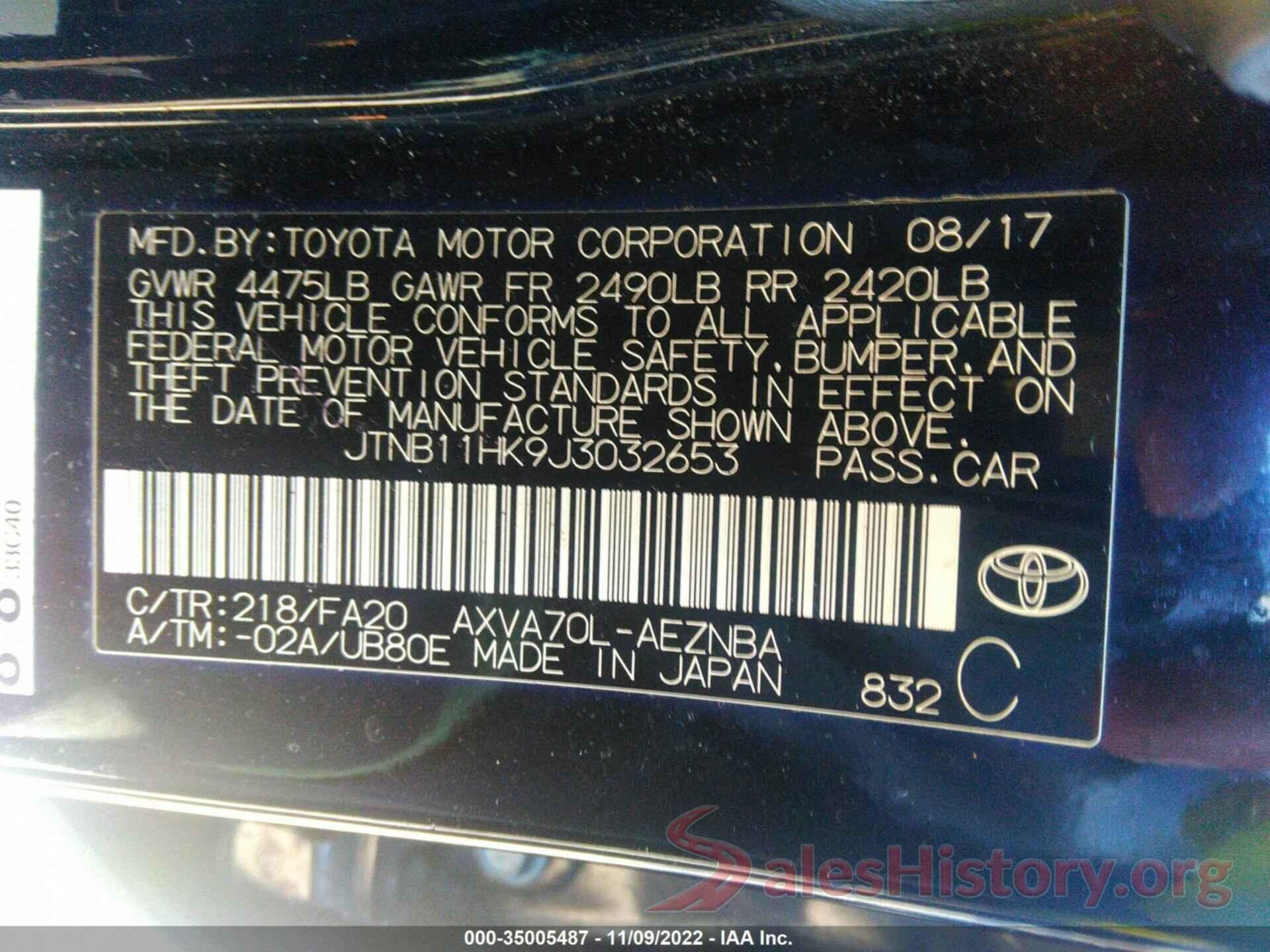 JTNB11HK9J3032653 2018 TOYOTA CAMRY