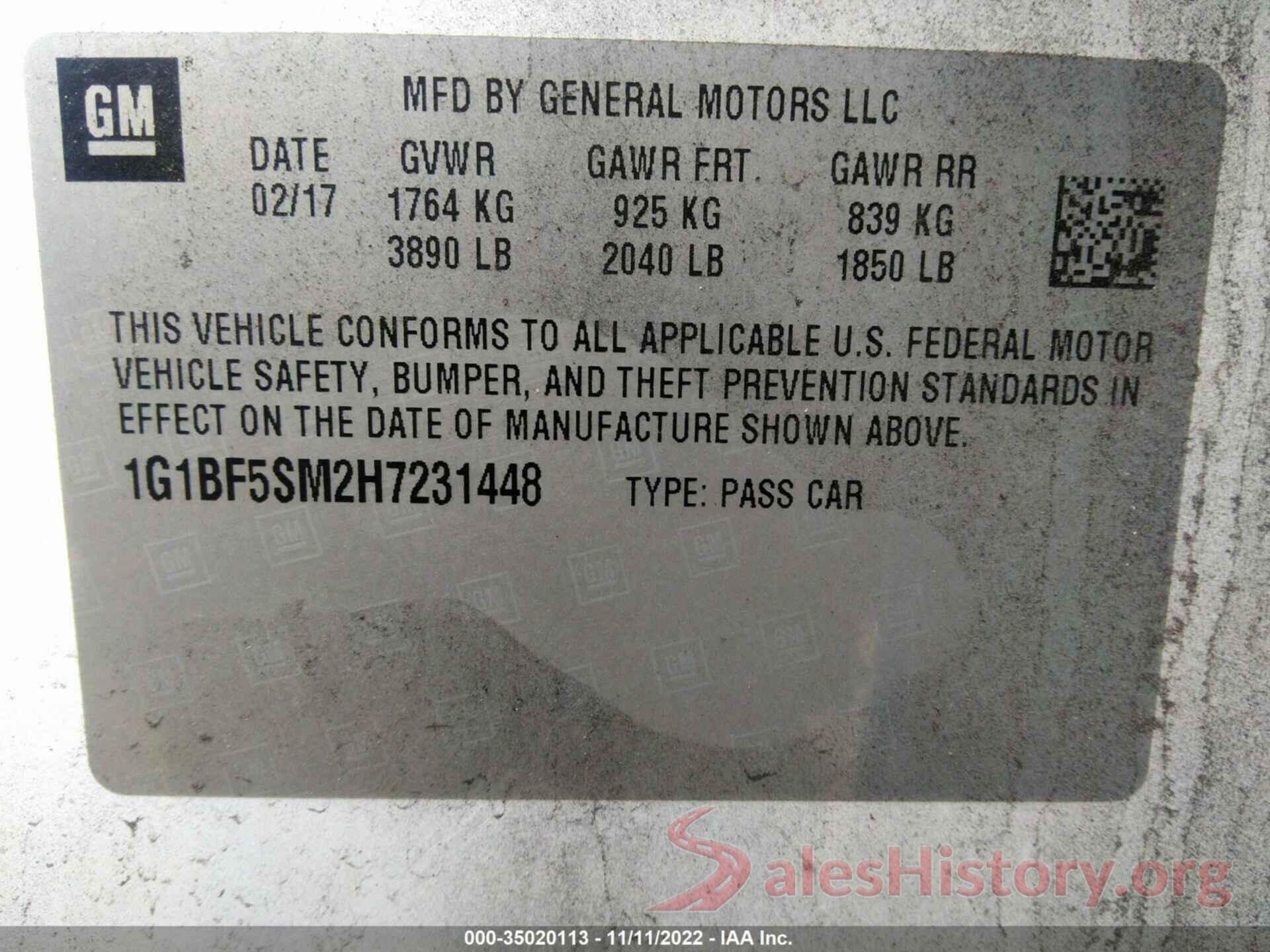 1G1BF5SM2H7231448 2017 CHEVROLET CRUZE