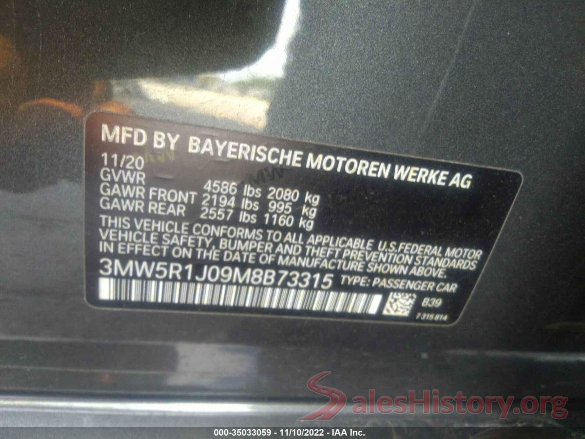 3MW5R1J09M8B73315 2021 BMW 3 SERIES