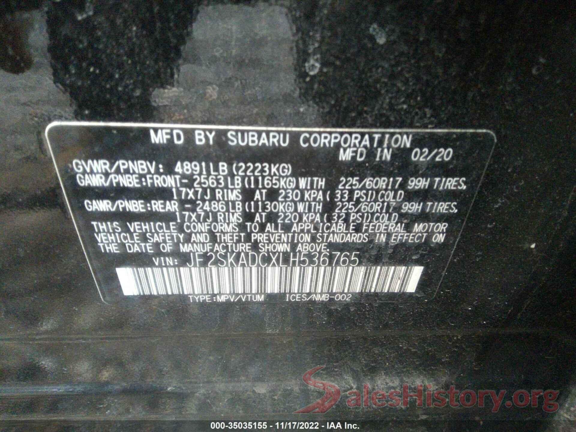 JF2SKADCXLH536765 2020 SUBARU FORESTER