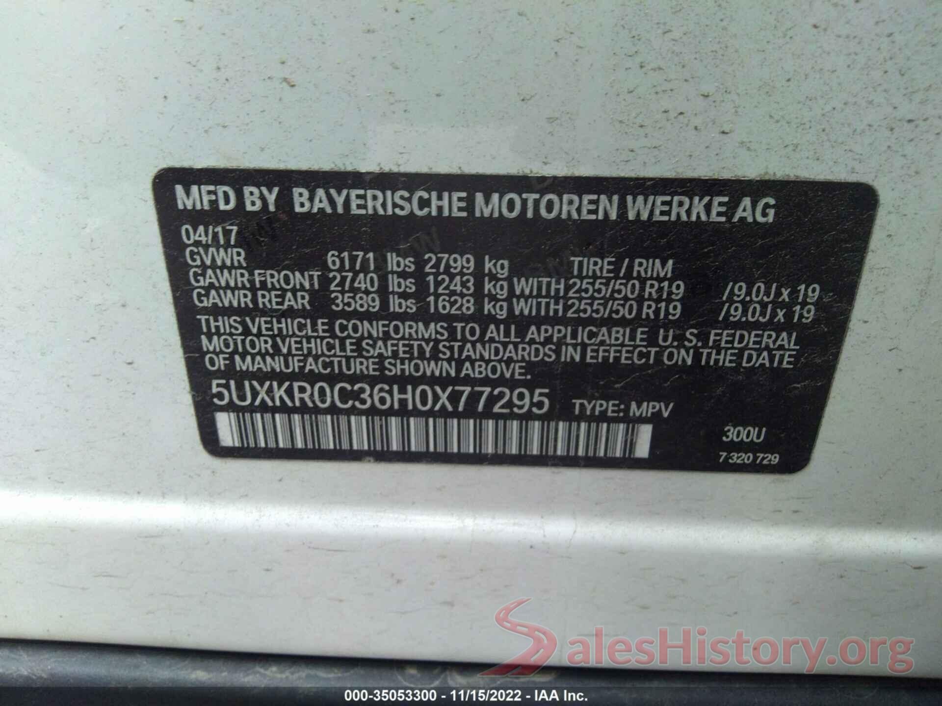 5UXKR0C36H0X77295 2017 BMW X5