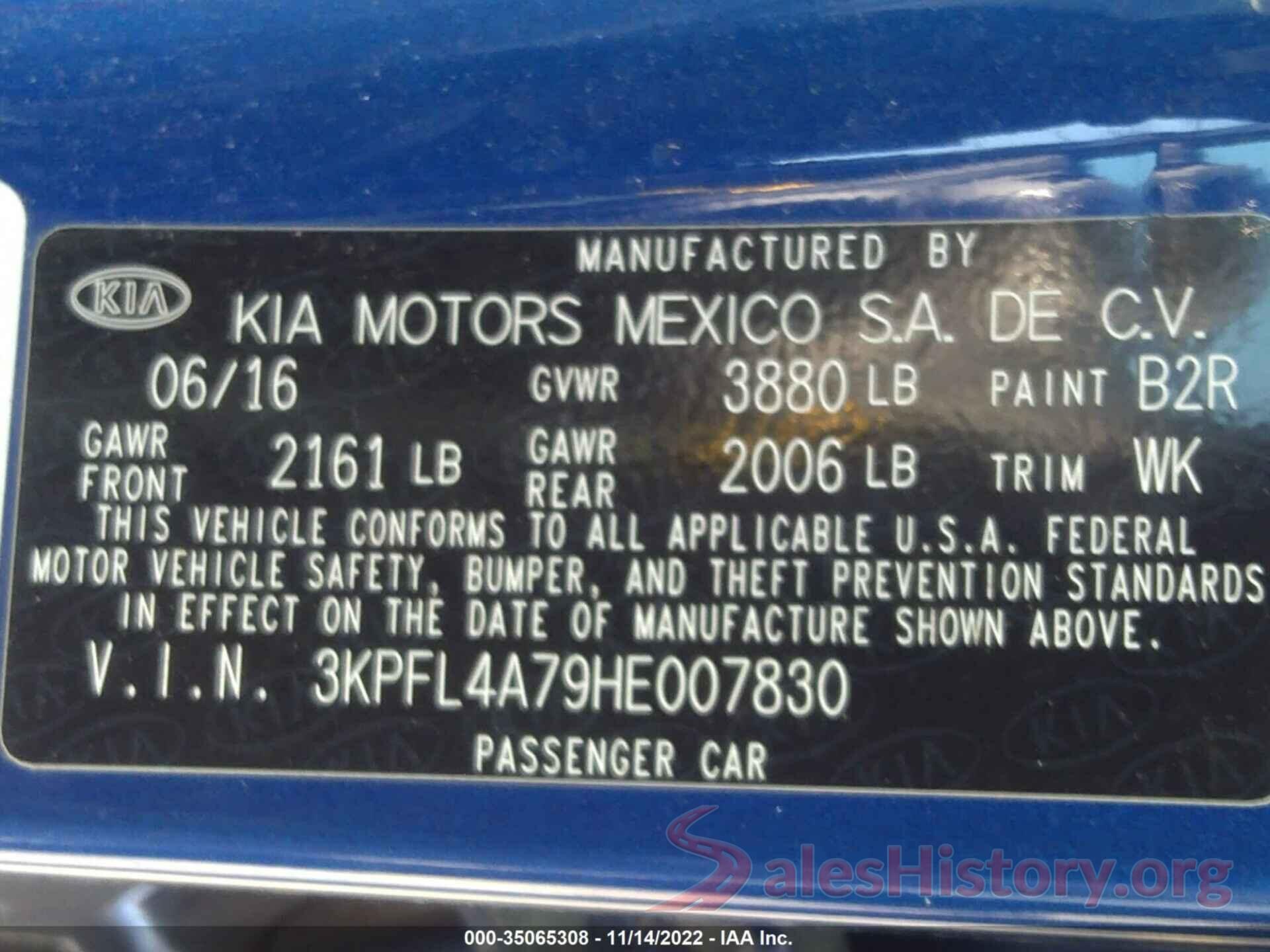 3KPFL4A79HE007830 2017 KIA FORTE