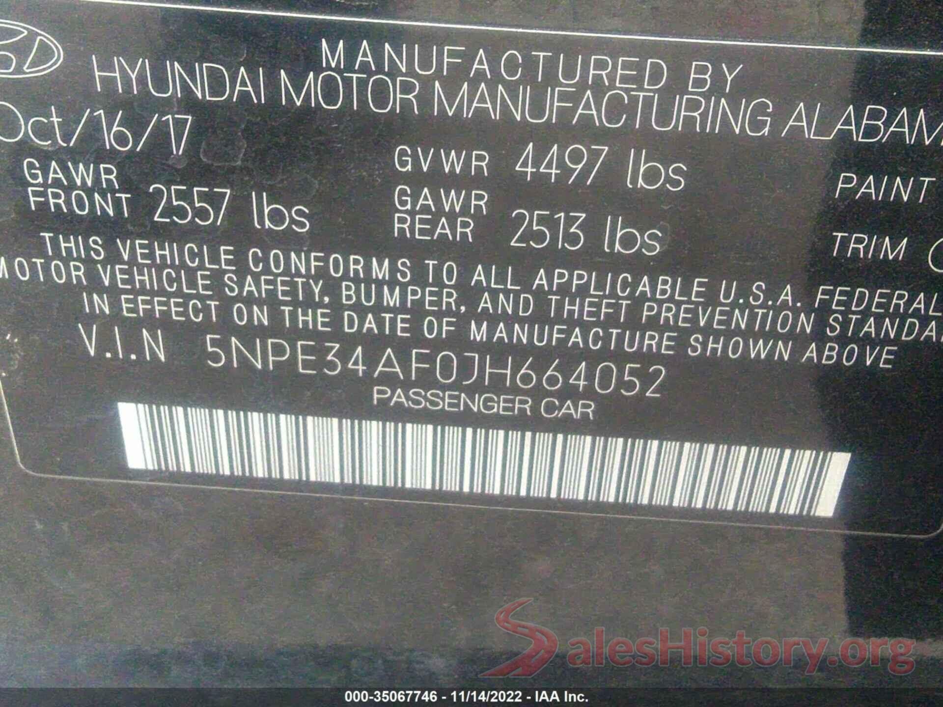 5NPE34AF0JH664052 2018 HYUNDAI SONATA