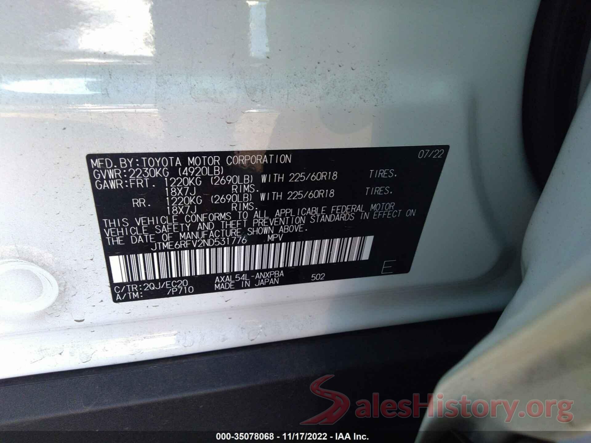 JTME6RFV2ND531776 2022 TOYOTA RAV4