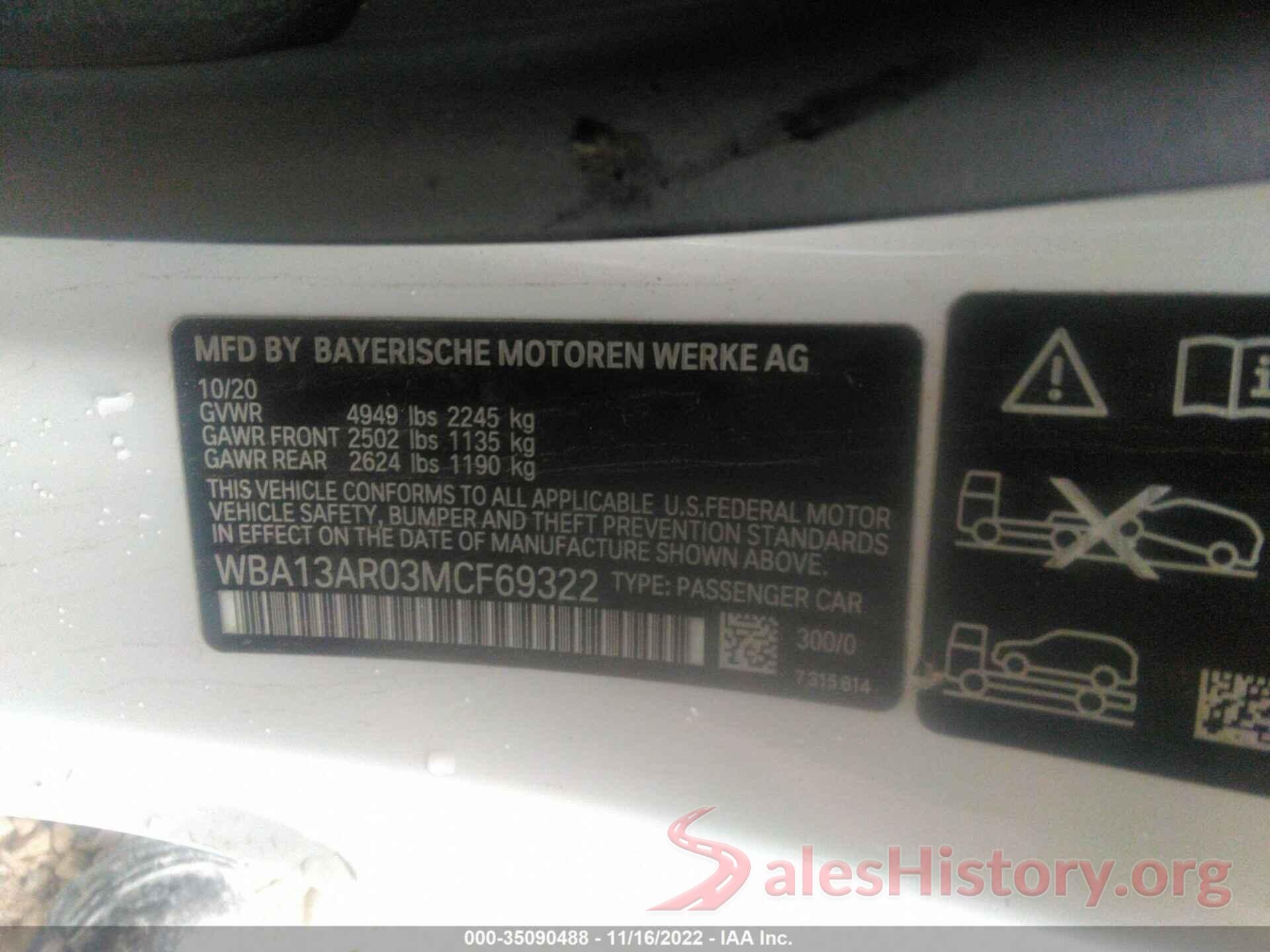 WBA13AR03MCF69322 2021 BMW 4 SERIES