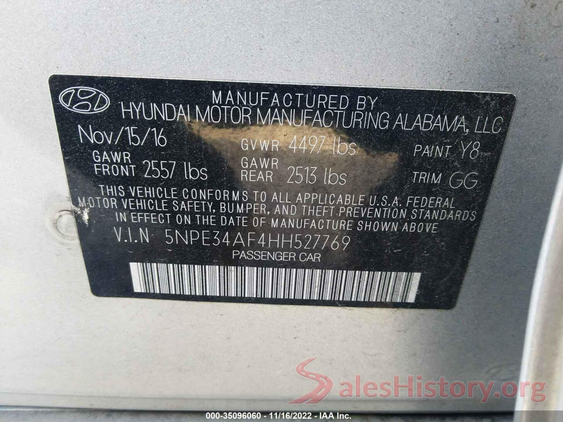 5NPE34AF4HH527769 2017 HYUNDAI SONATA