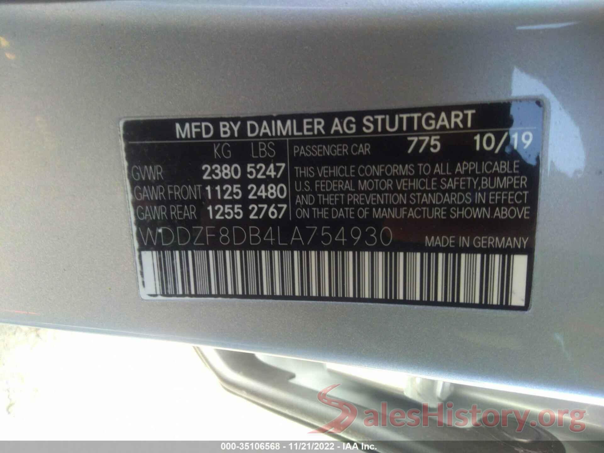 WDDZF8DB4LA754930 2020 MERCEDES-BENZ E-CLASS