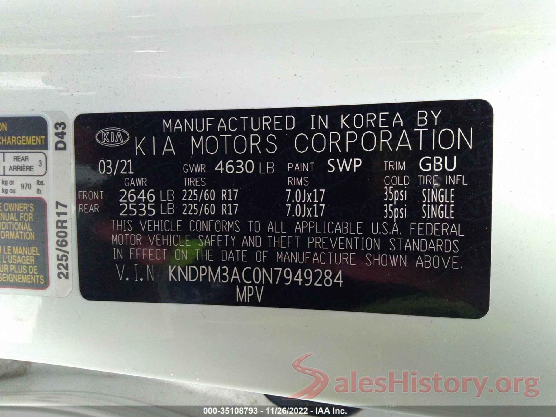 KNDPM3AC0N7949284 2022 KIA SPORTAGE