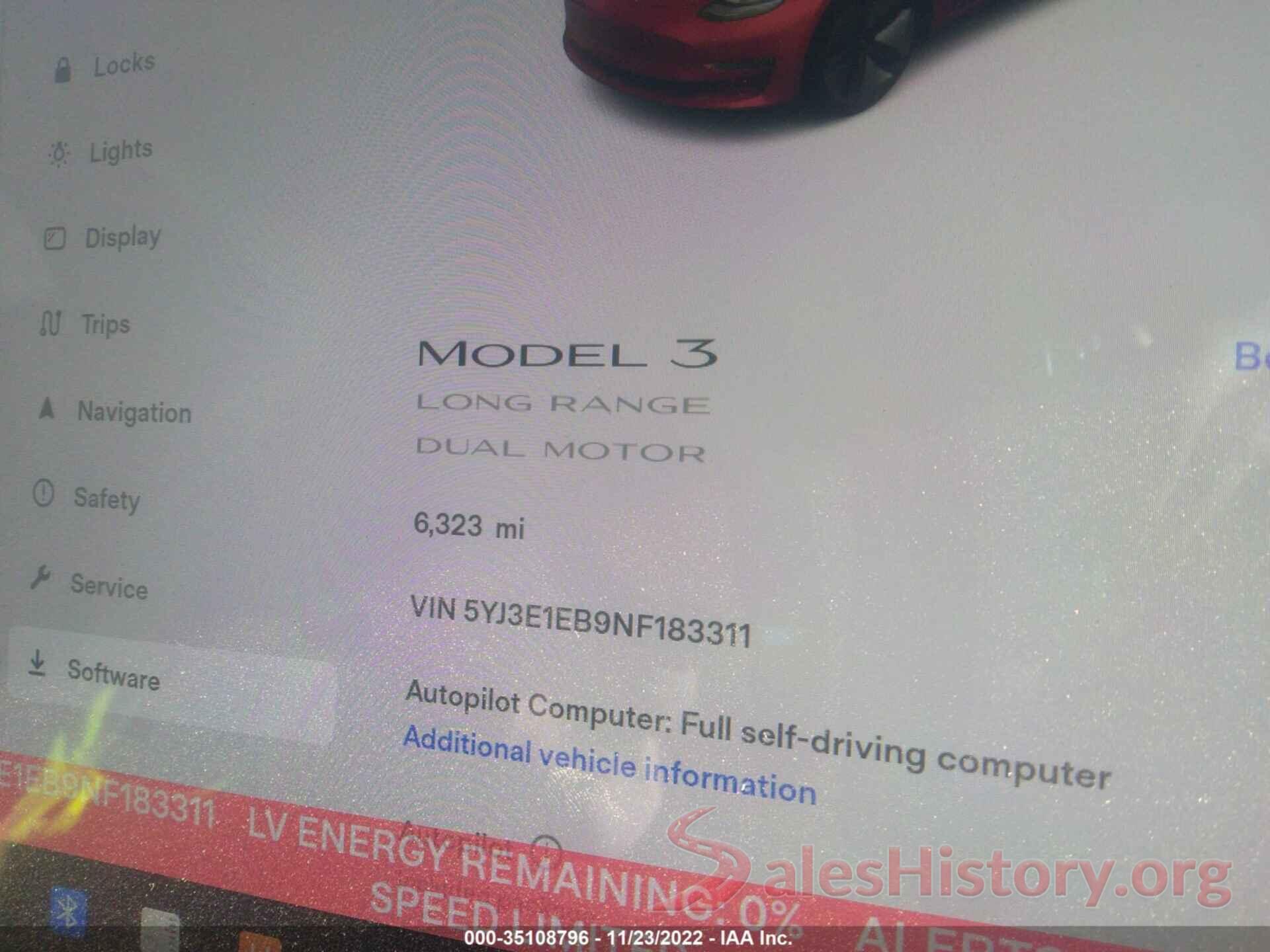 5YJ3E1EB9NF183311 2022 TESLA MODEL 3