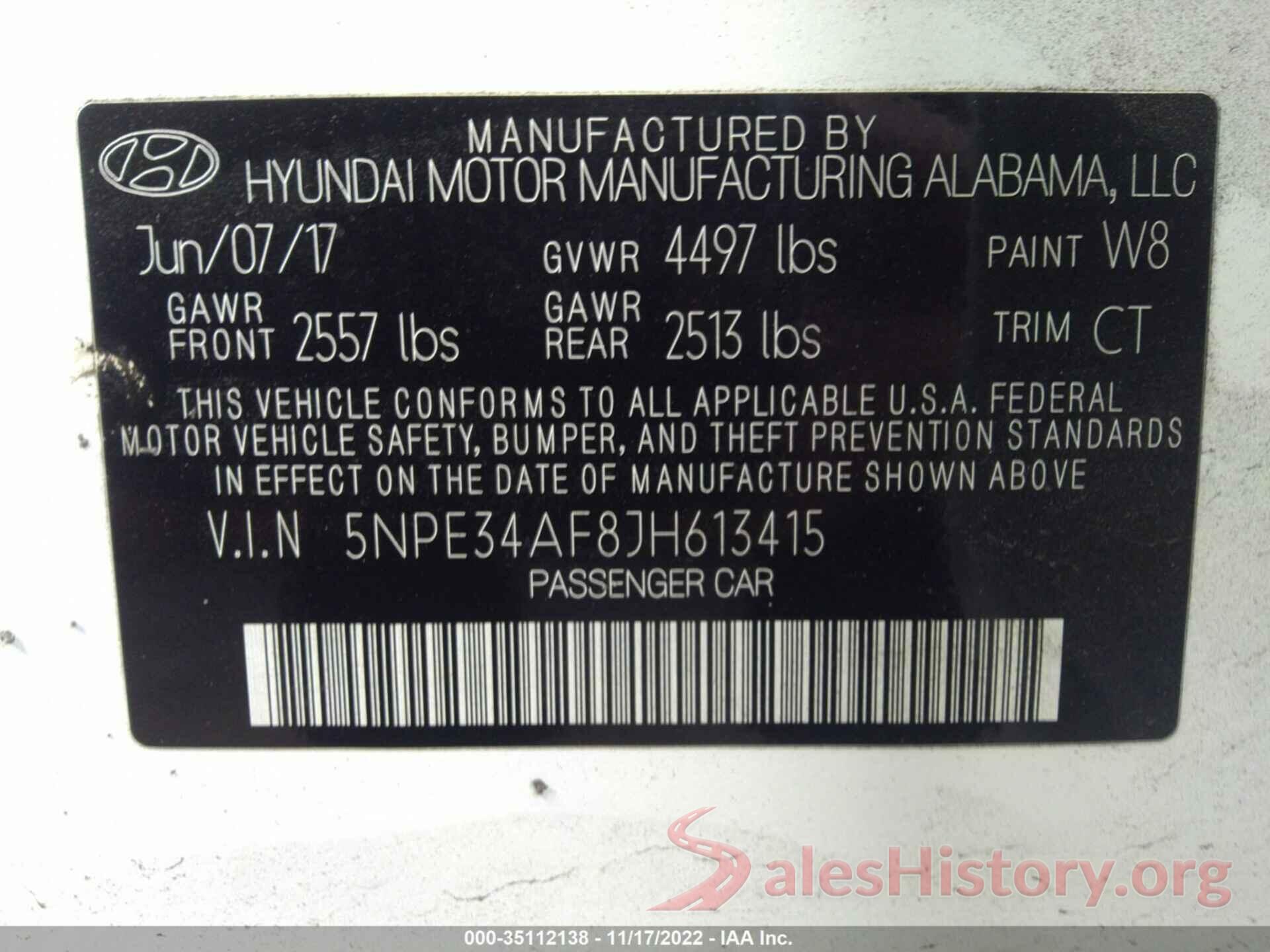 5NPE34AF8JH613415 2018 HYUNDAI SONATA