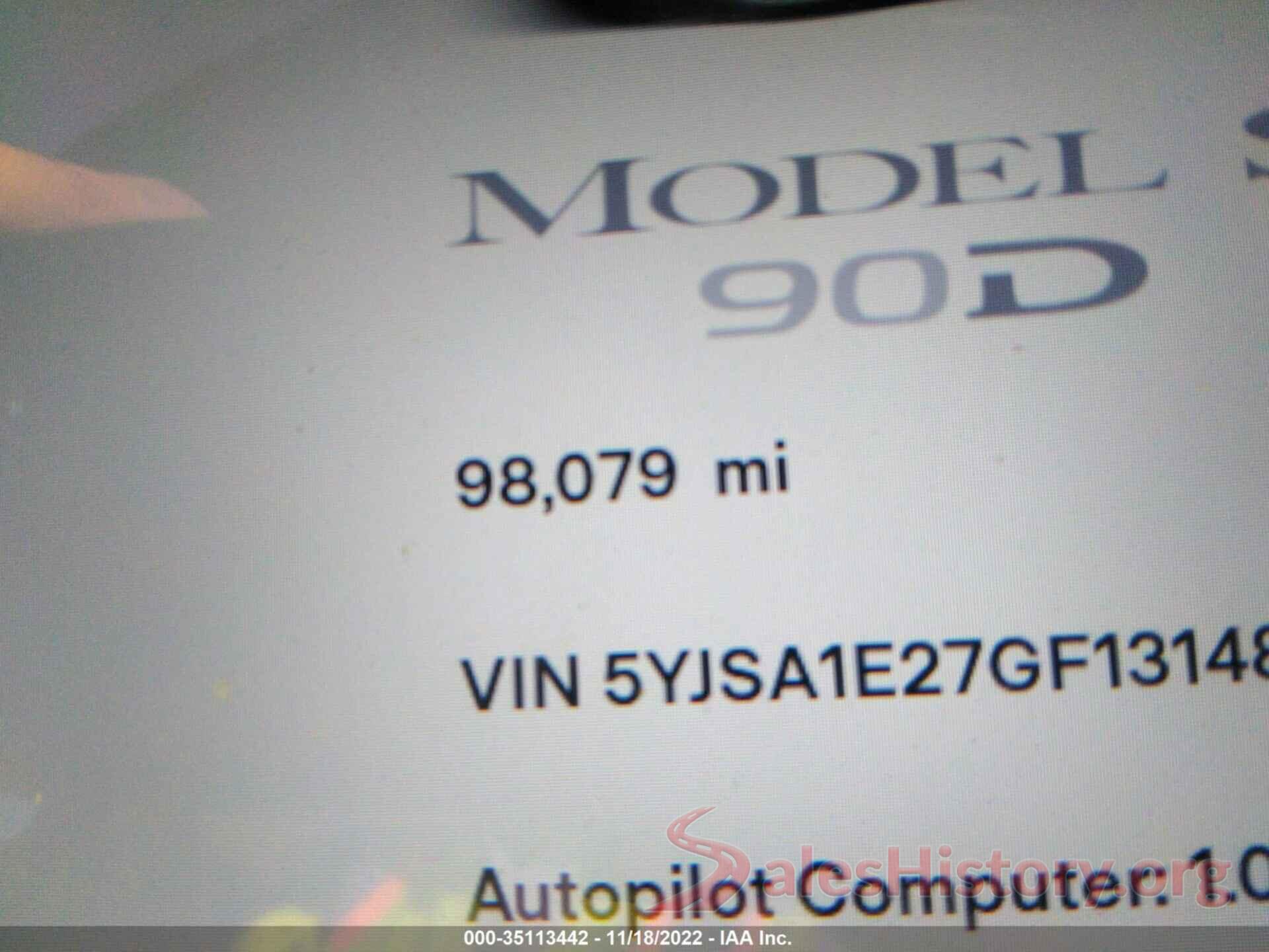 5YJSA1E27GF131489 2016 TESLA MODEL S