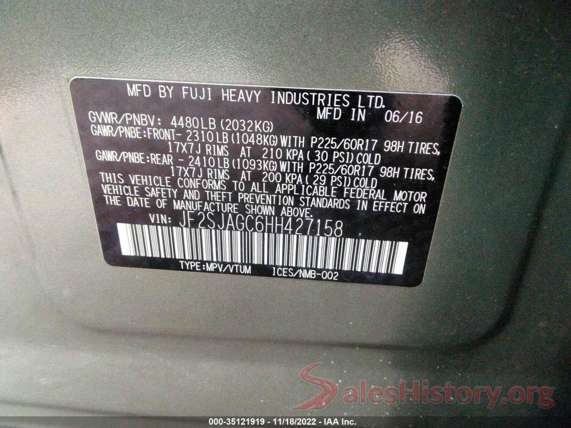 JF2SJAGC6HH427158 2017 SUBARU FORESTER