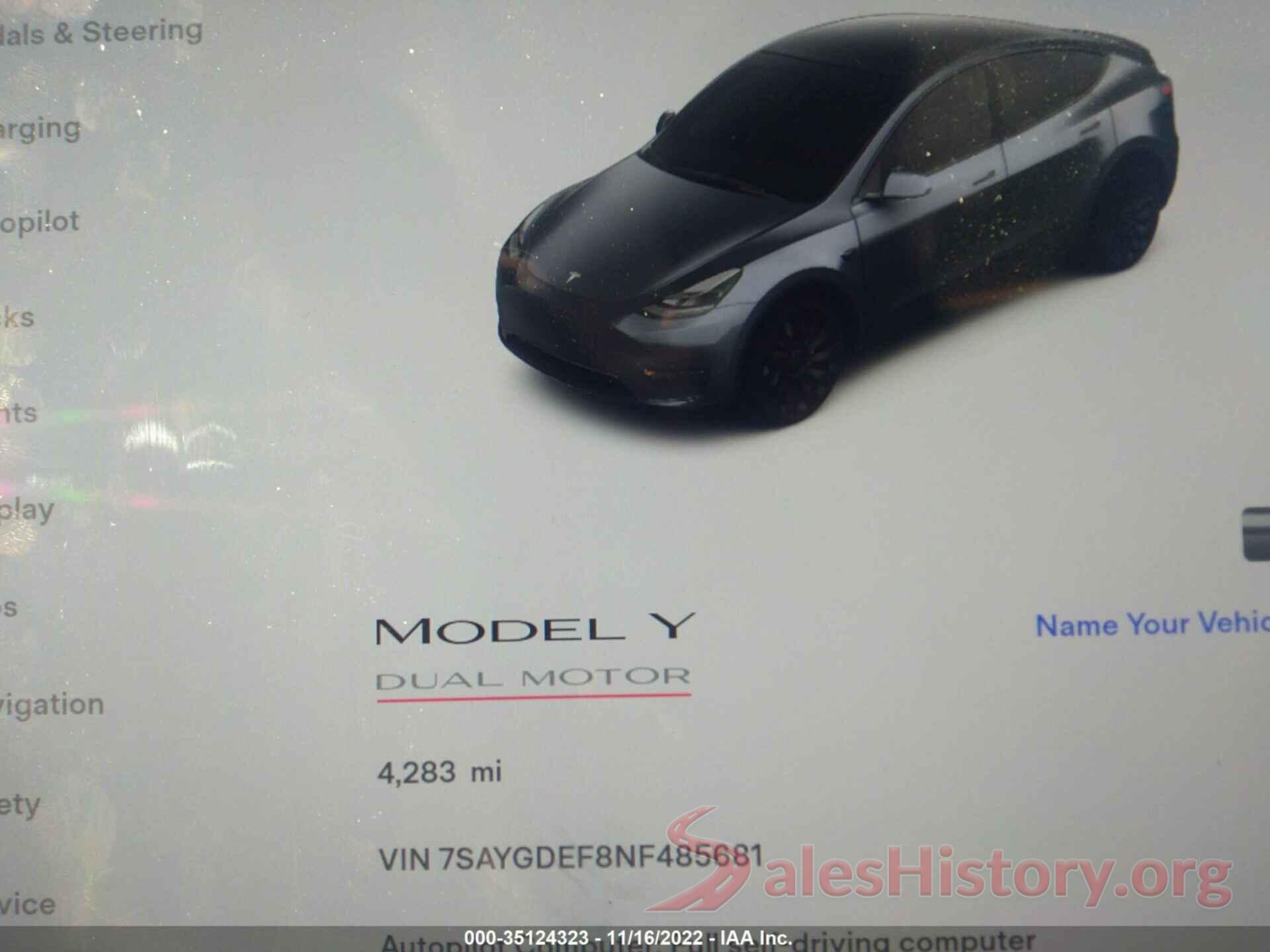 7SAYGDEF8NF485681 2022 TESLA MODEL Y