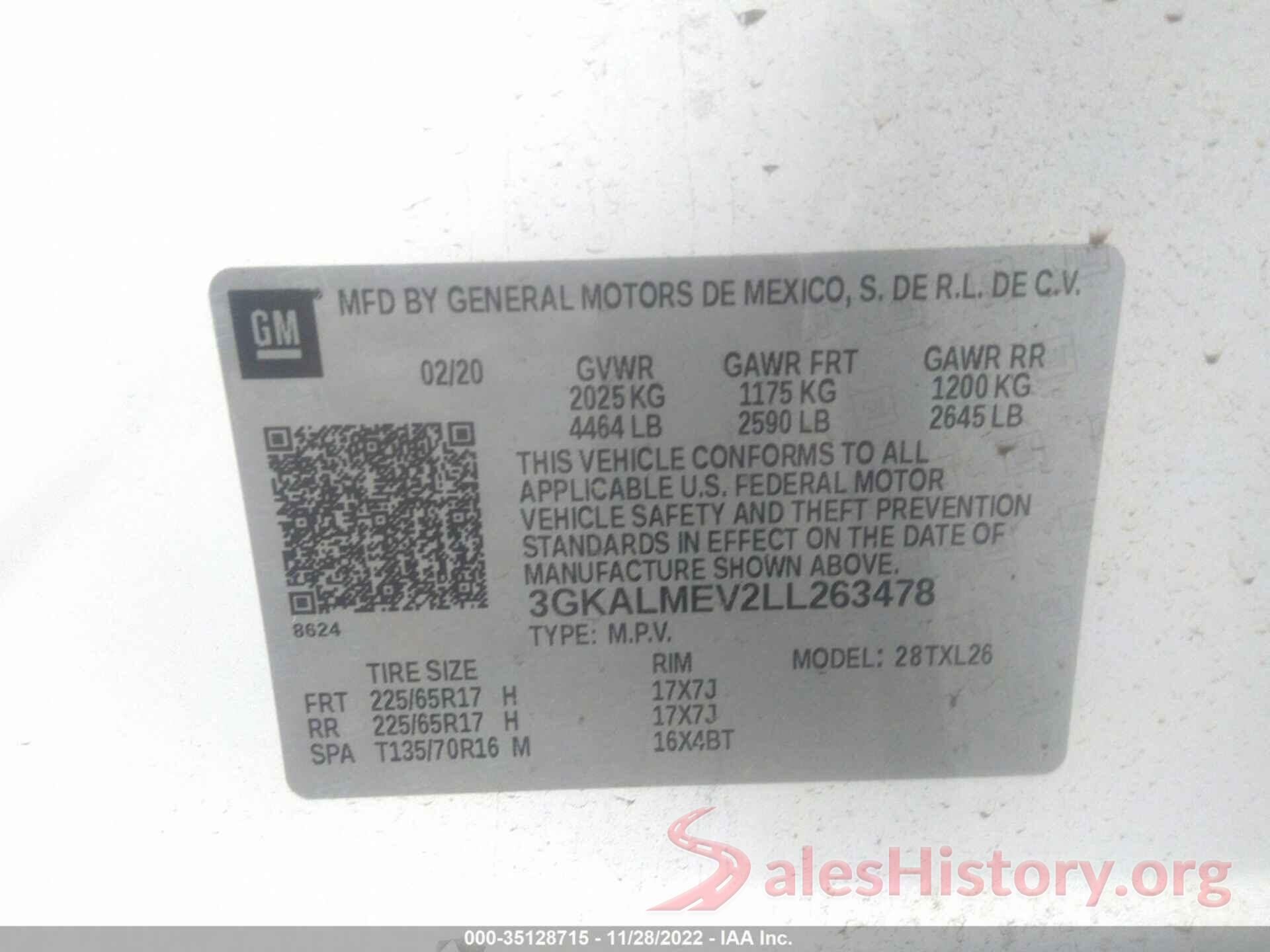 3GKALMEV2LL263478 2020 GMC TERRAIN