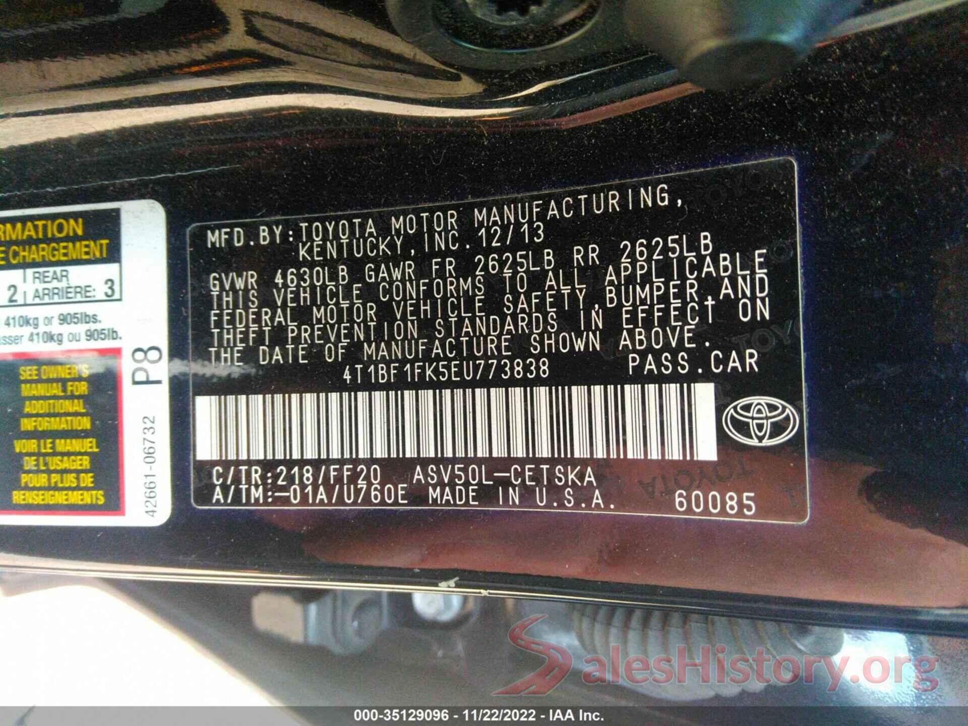 4T1BF1FK5EU773838 2014 TOYOTA CAMRY