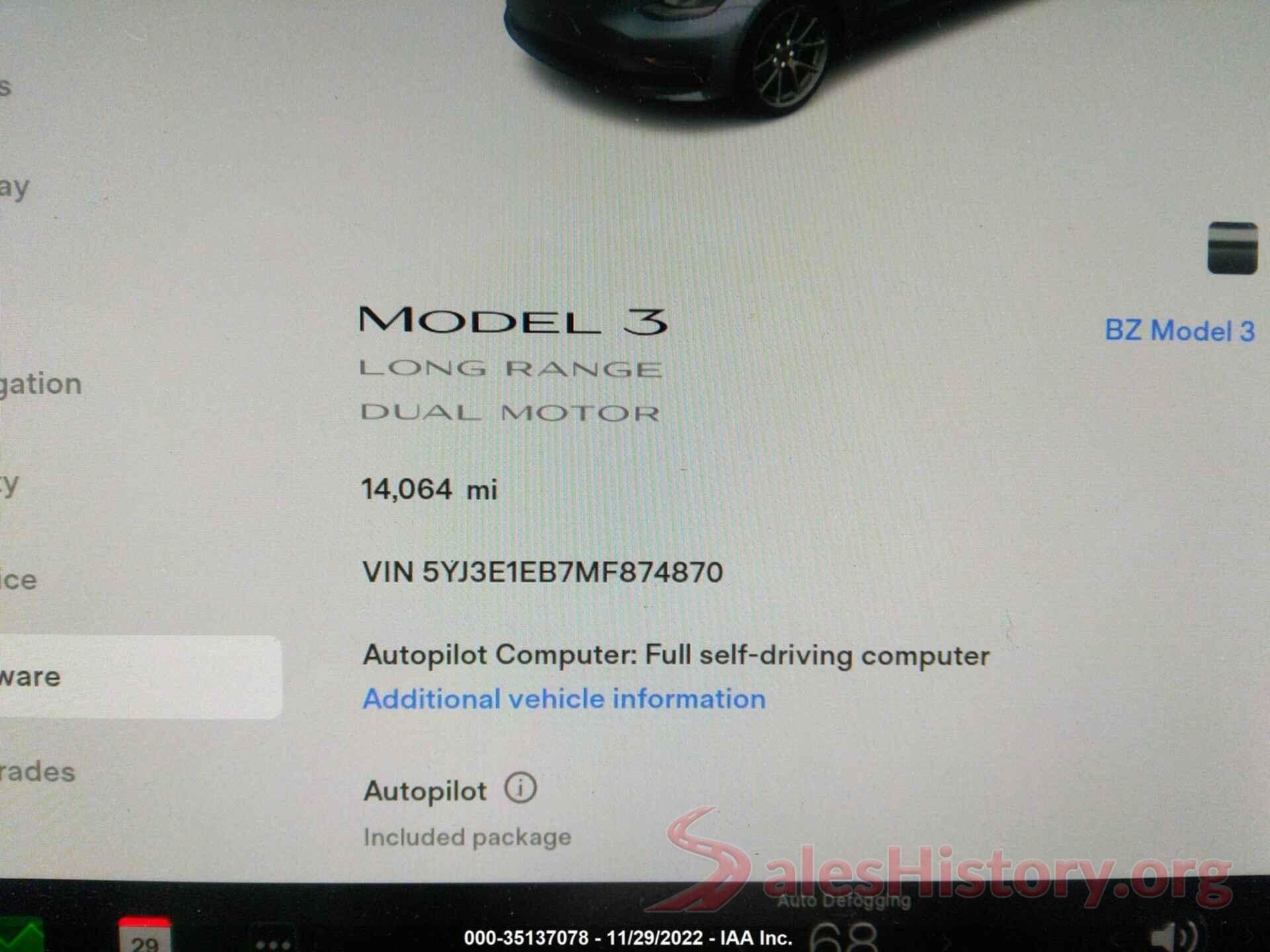 5YJ3E1EB7MF874870 2021 TESLA MODEL 3