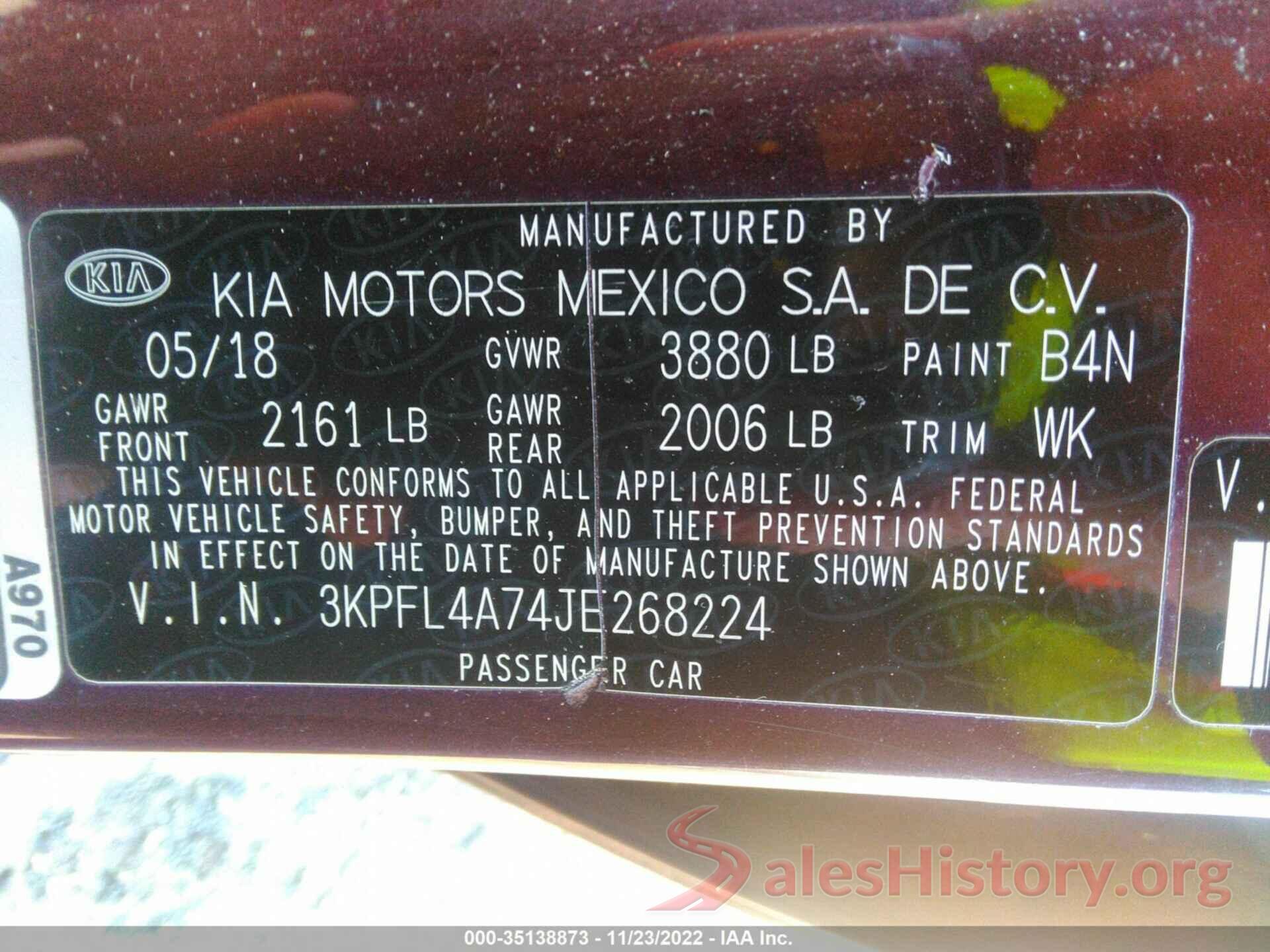 3KPFL4A74JE268224 2018 KIA FORTE