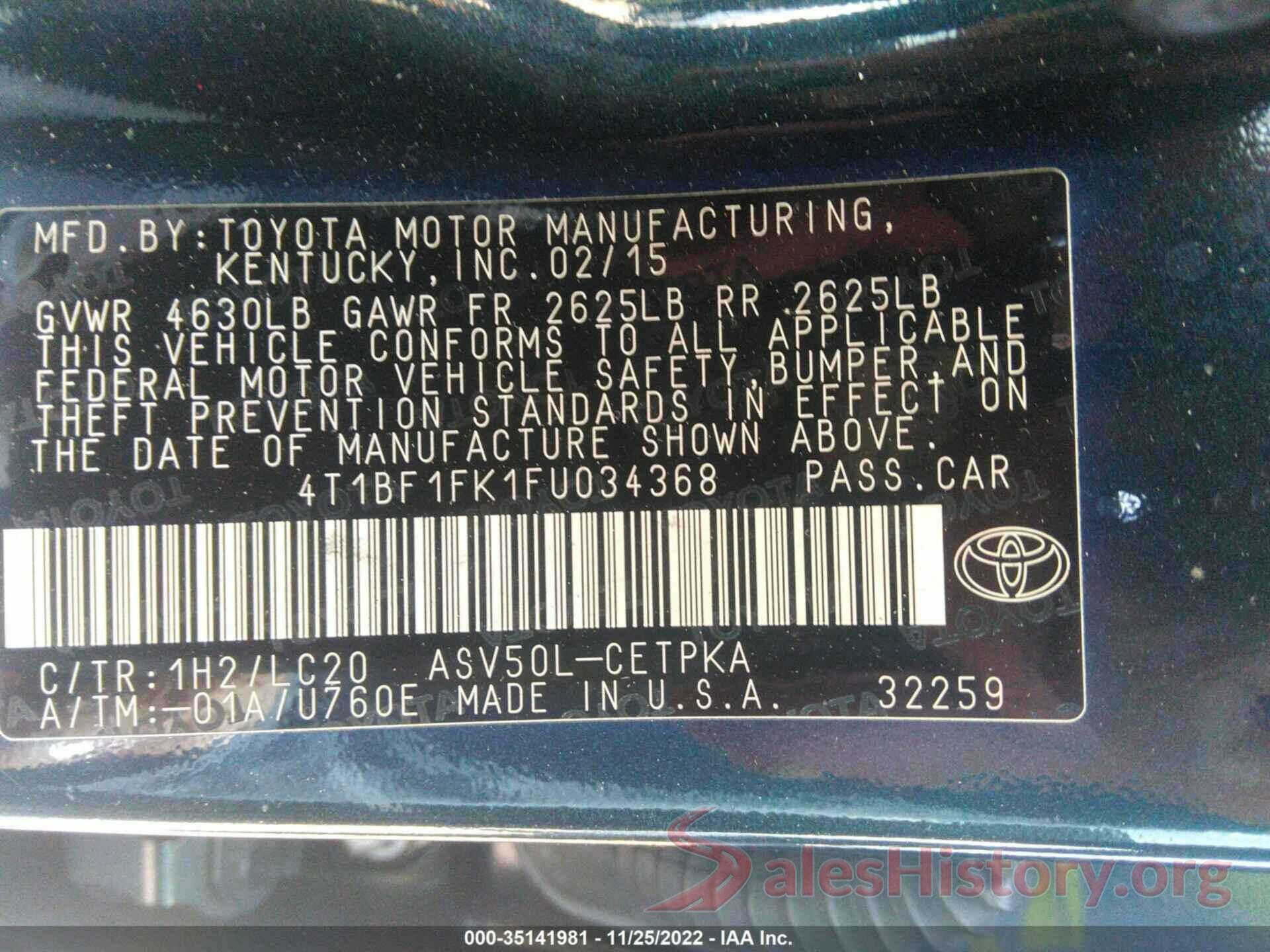 4T1BF1FK1FU034368 2015 TOYOTA CAMRY