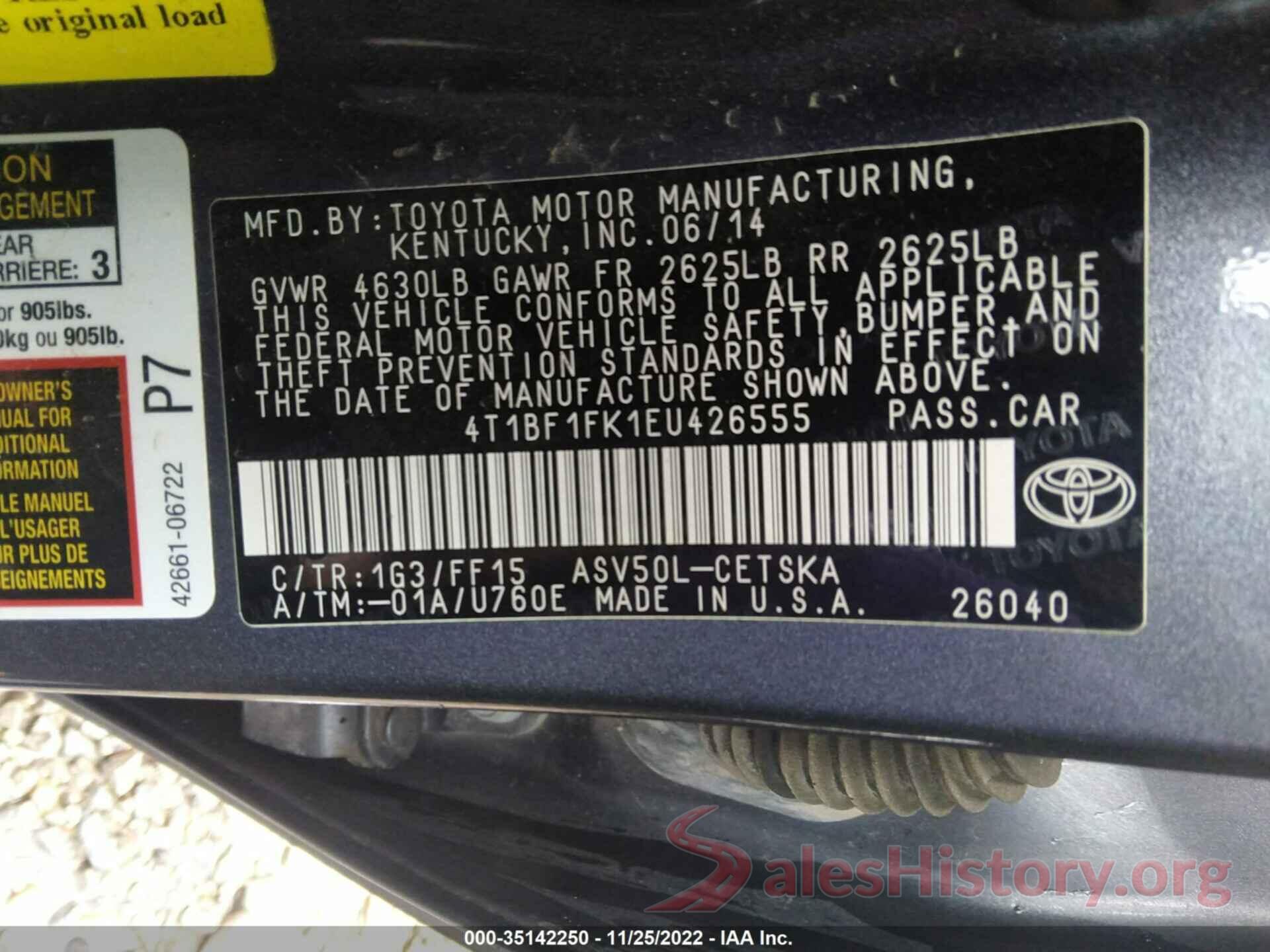 4T1BF1FK1EU426555 2014 TOYOTA CAMRY