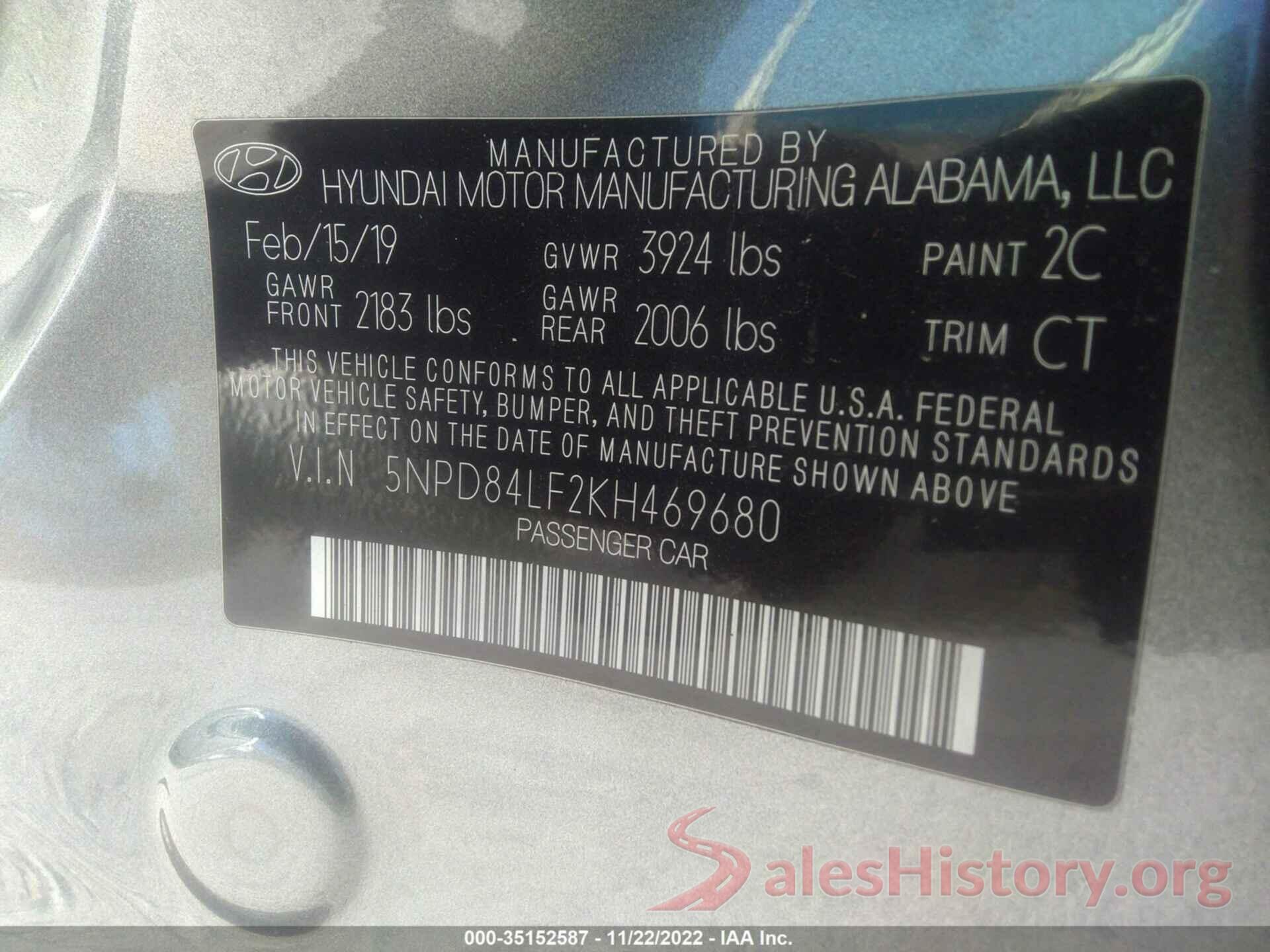 5NPD84LF2KH469680 2019 HYUNDAI ELANTRA