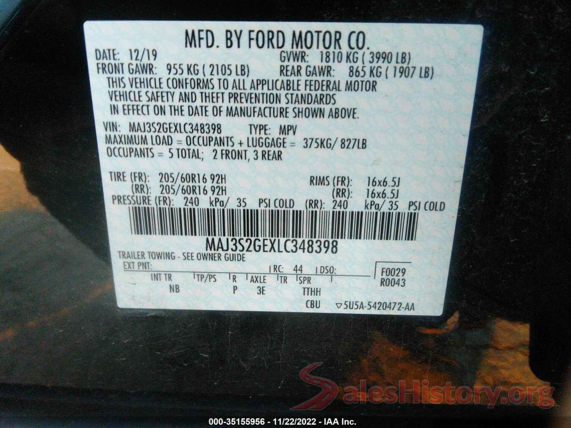 MAJ3S2GEXLC348398 2020 FORD ECOSPORT