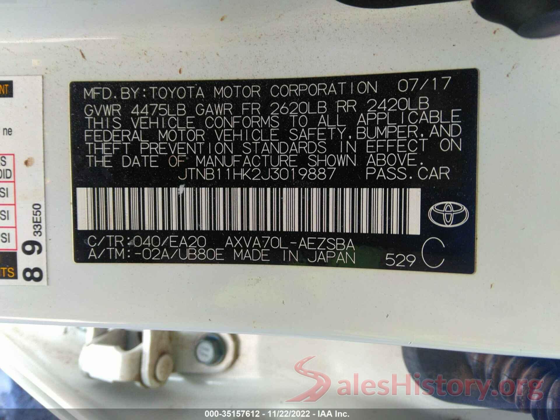 JTNB11HK2J3019887 2018 TOYOTA CAMRY