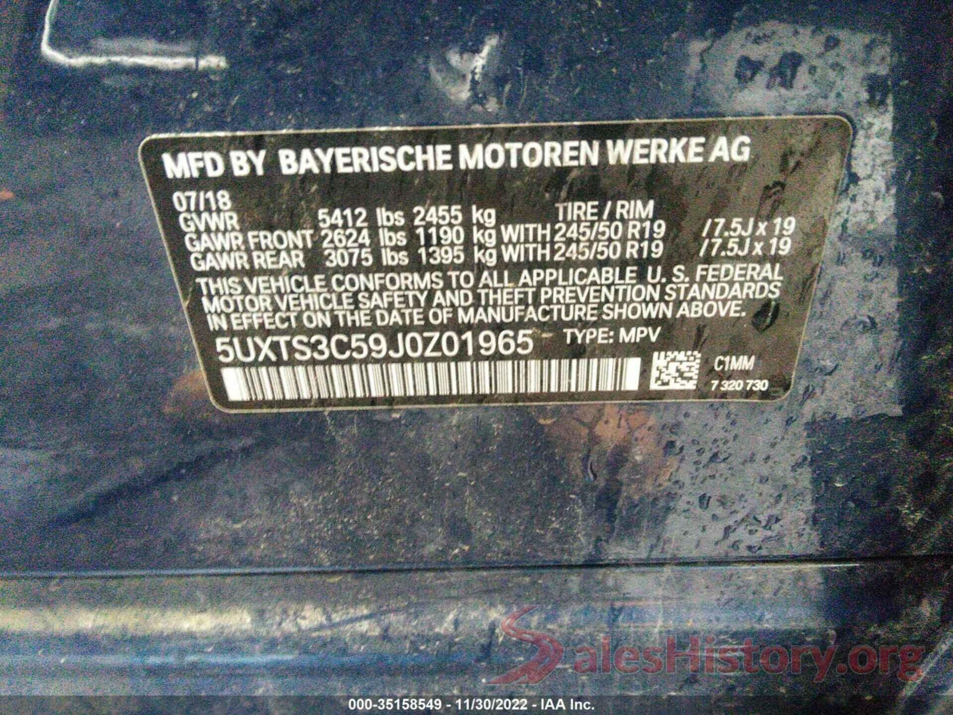 5UXTS3C59J0Z01965 2018 BMW X3