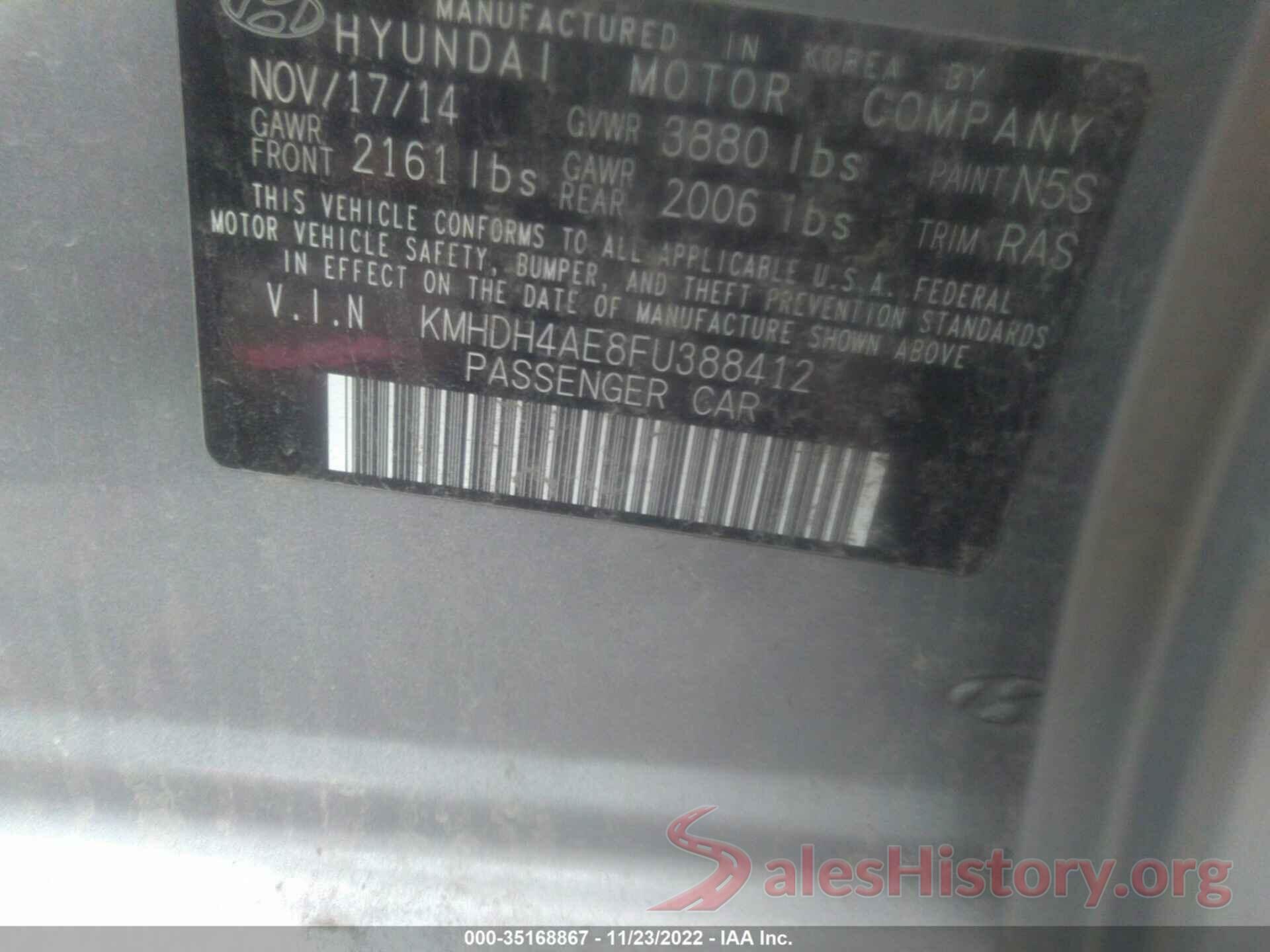 KMHDH4AE8FU388412 2015 HYUNDAI ELANTRA