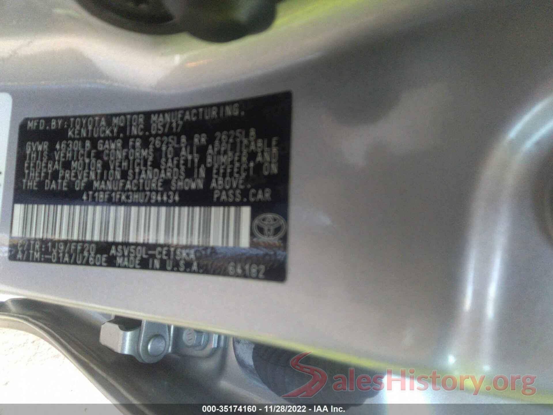 4T1BF1FK3HU794434 2017 TOYOTA CAMRY