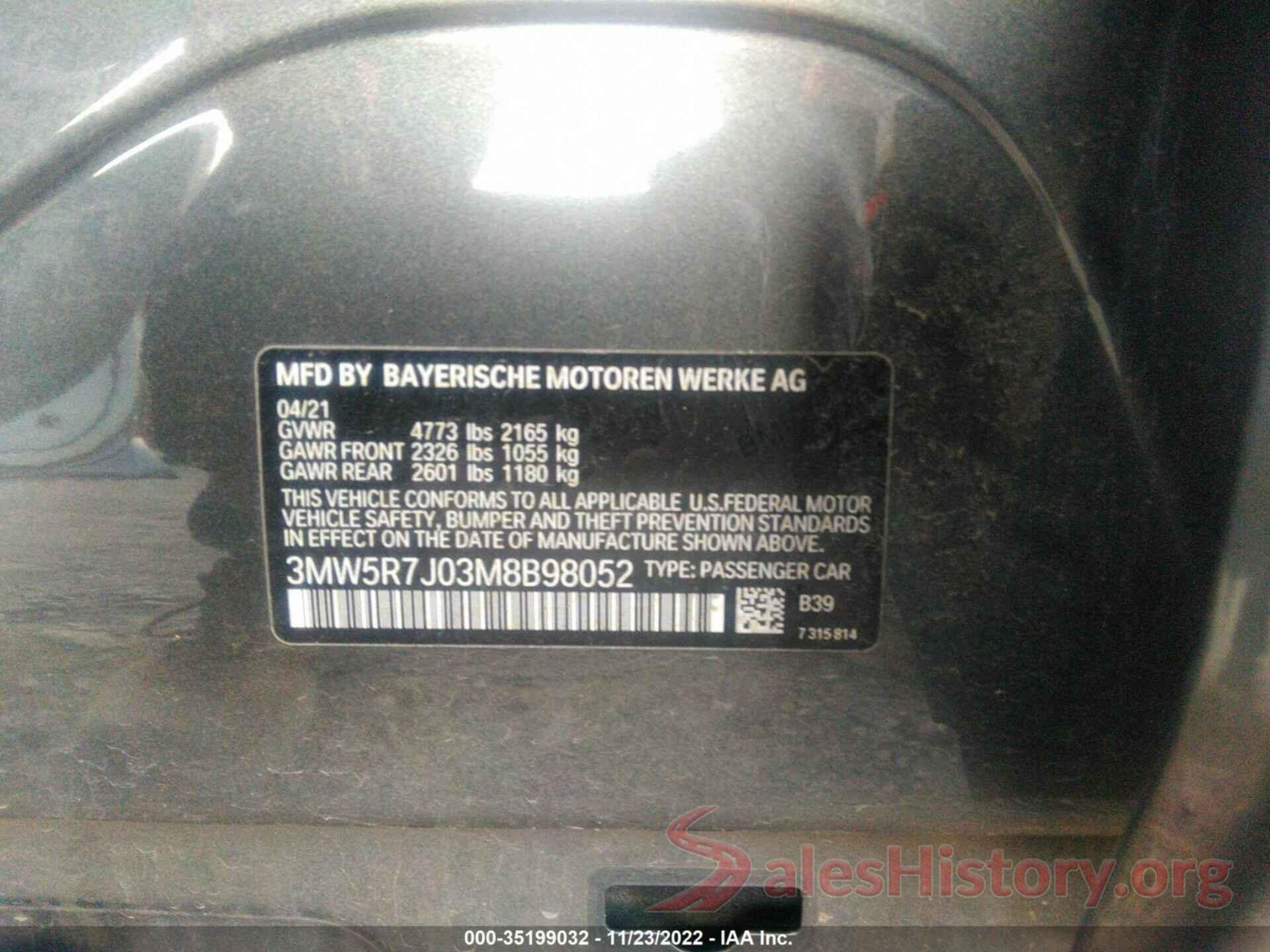 3MW5R7J03M8B98052 2021 BMW 3 SERIES