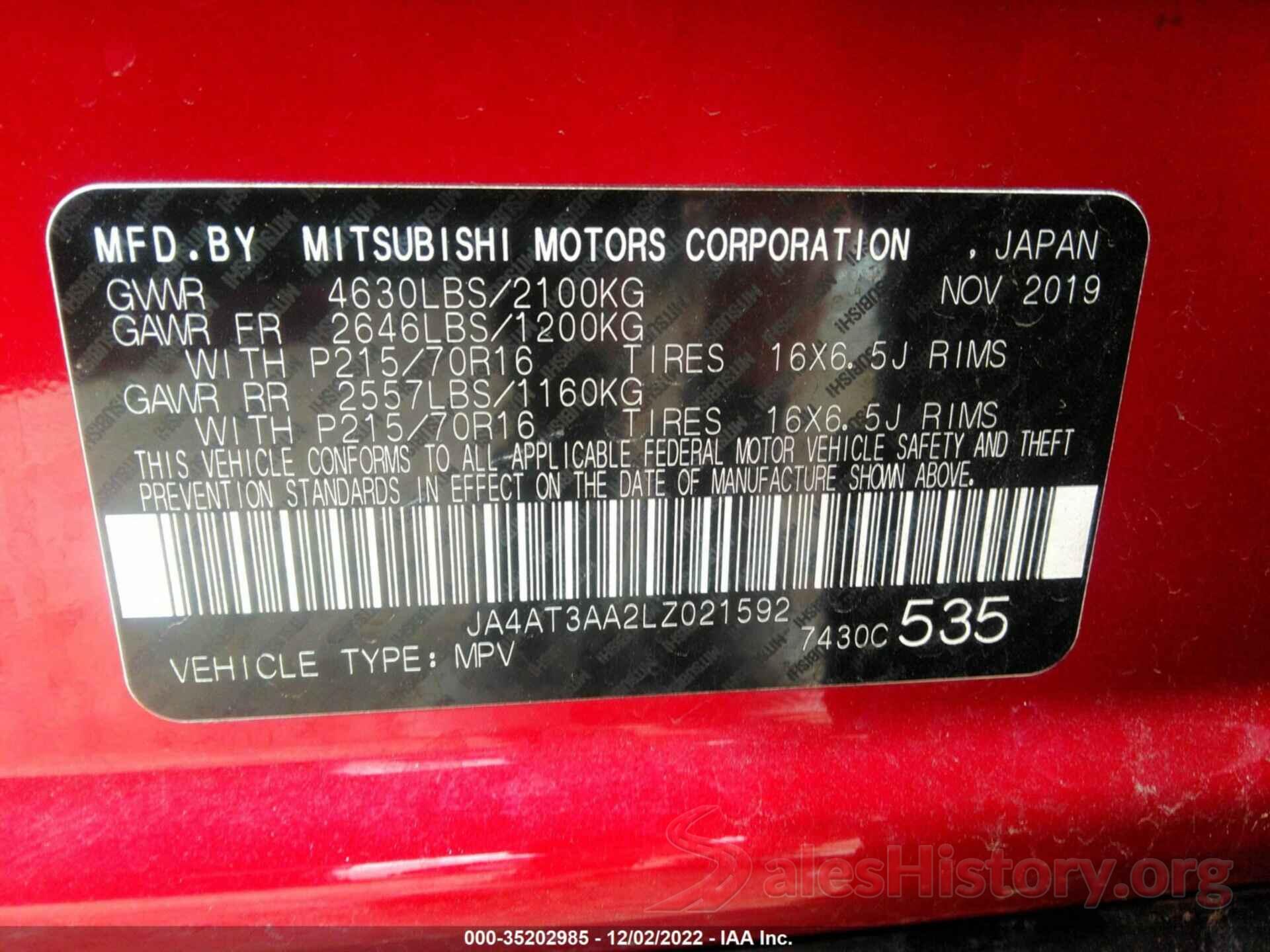 JA4AT3AA2LZ021592 2020 MITSUBISHI ECLIPSE CROSS