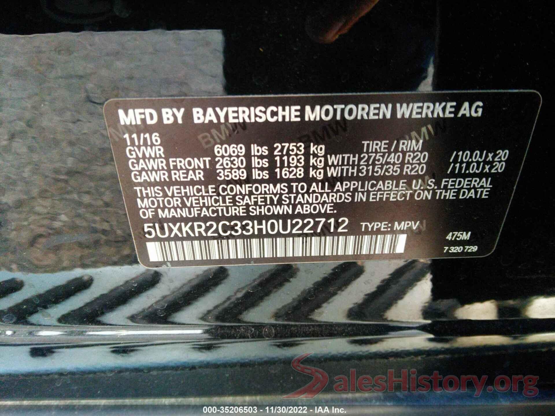 5UXKR2C33H0U22712 2017 BMW X5