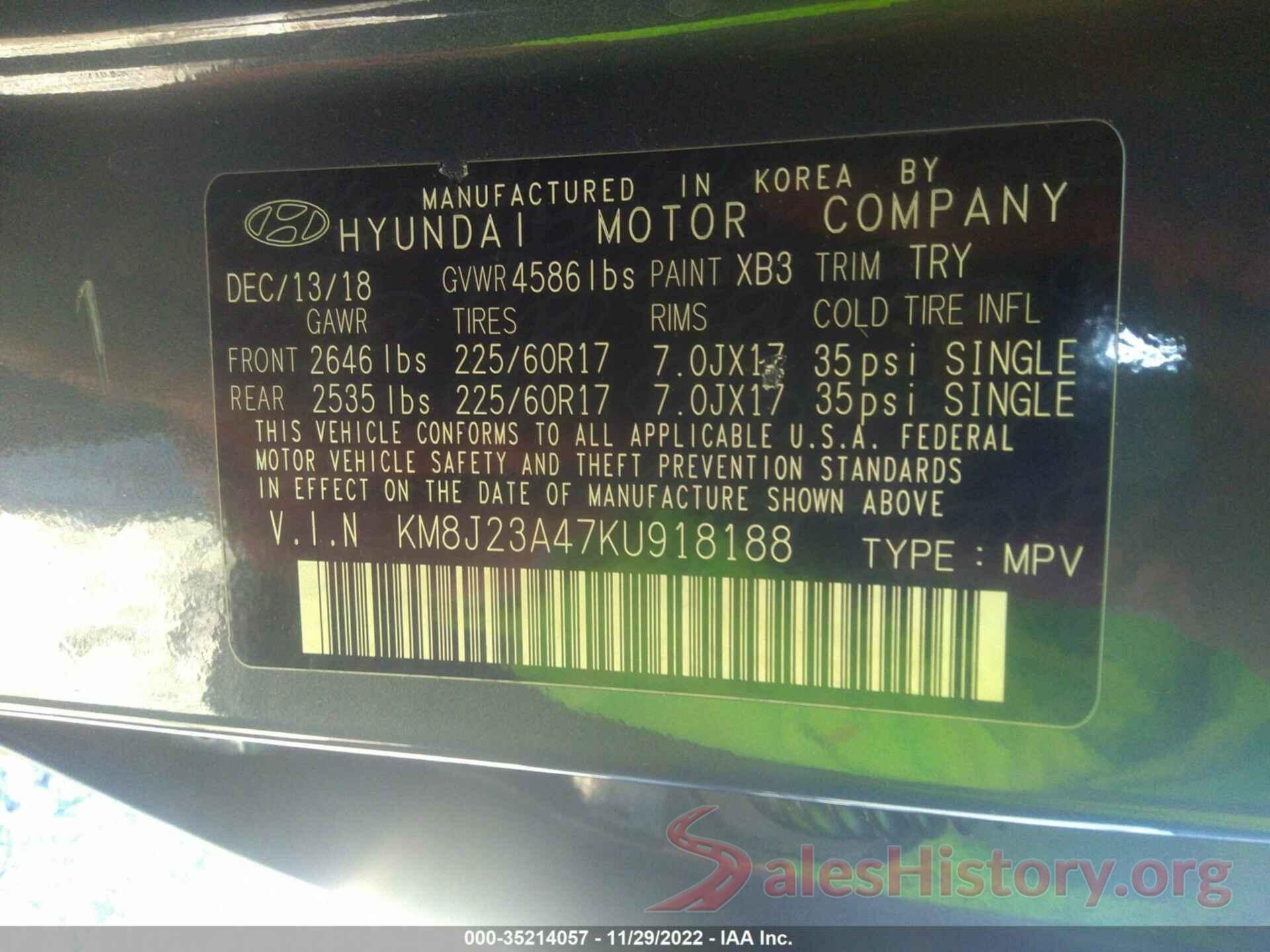 KM8J23A47KU918188 2019 HYUNDAI TUCSON