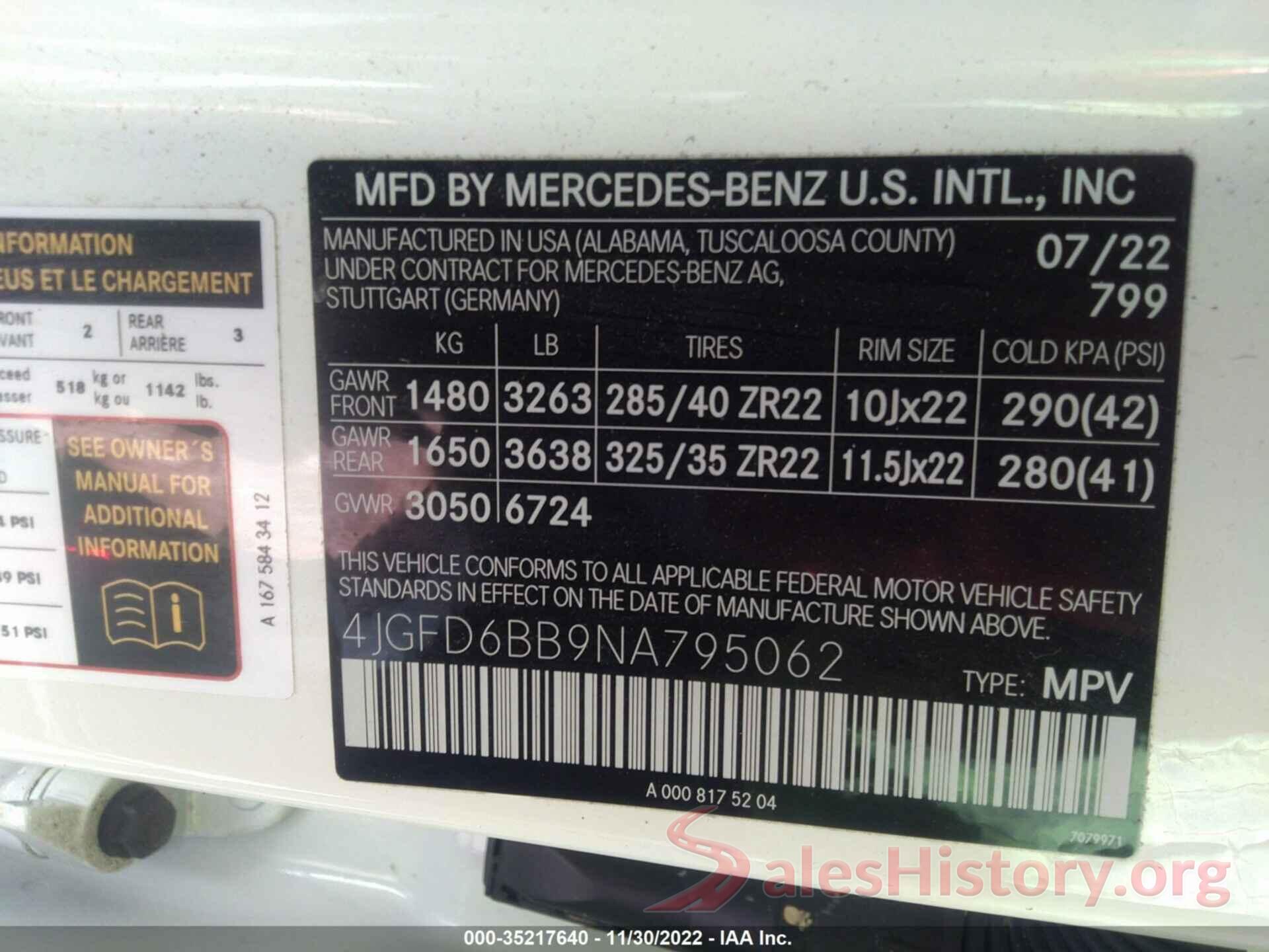 4JGFD6BB9NA795062 2022 MERCEDES-BENZ GLE