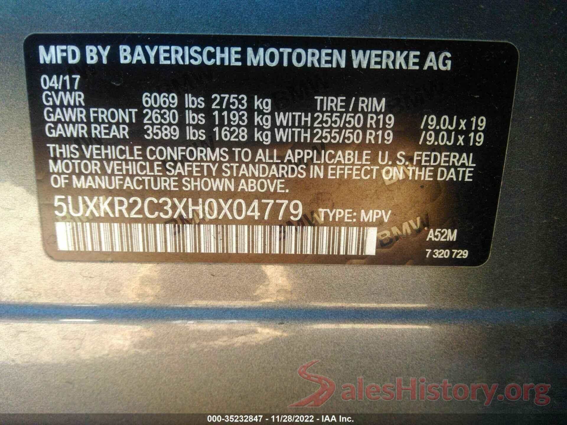 5UXKR2C3XH0X04779 2017 BMW X5