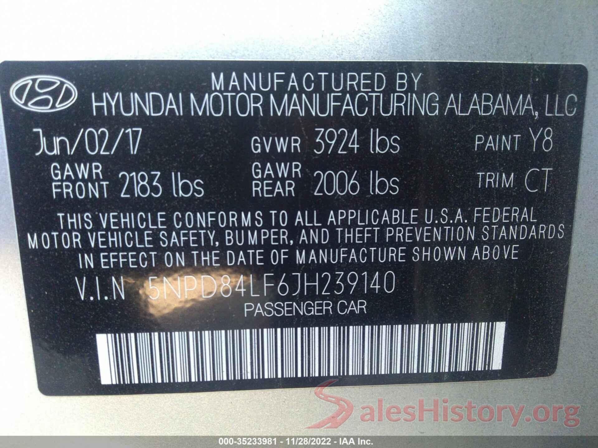 5NPD84LF6JH239140 2018 HYUNDAI ELANTRA