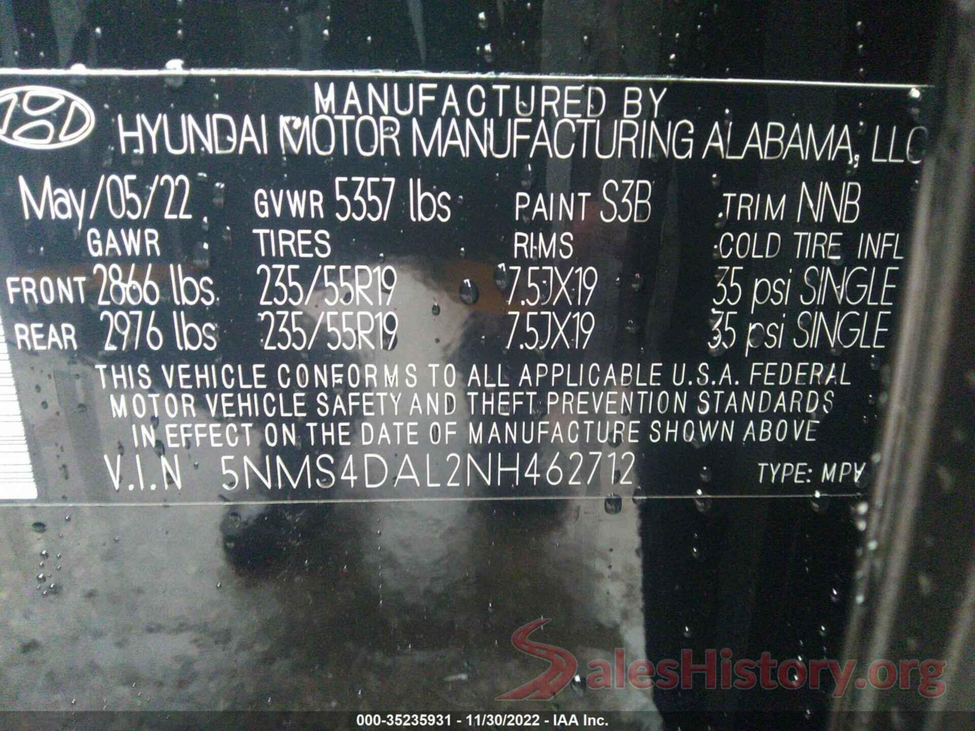 5NMS4DAL2NH462712 2022 HYUNDAI SANTA FE