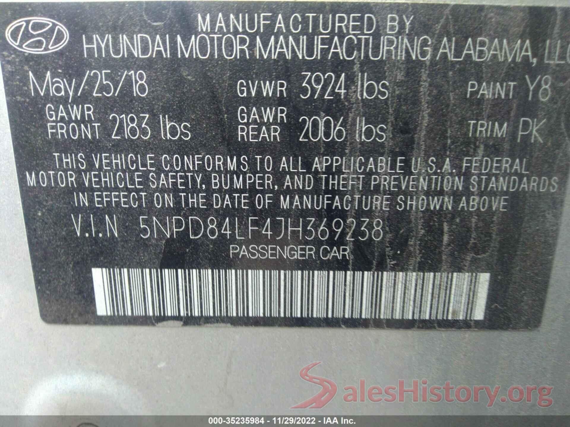 5NPD84LF4JH369238 2018 HYUNDAI ELANTRA