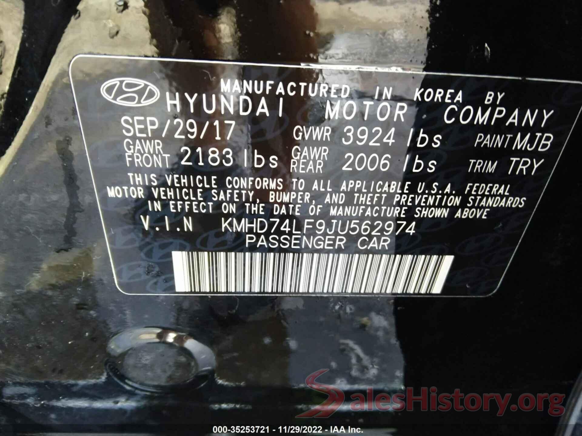 KMHD74LF9JU562974 2018 HYUNDAI ELANTRA