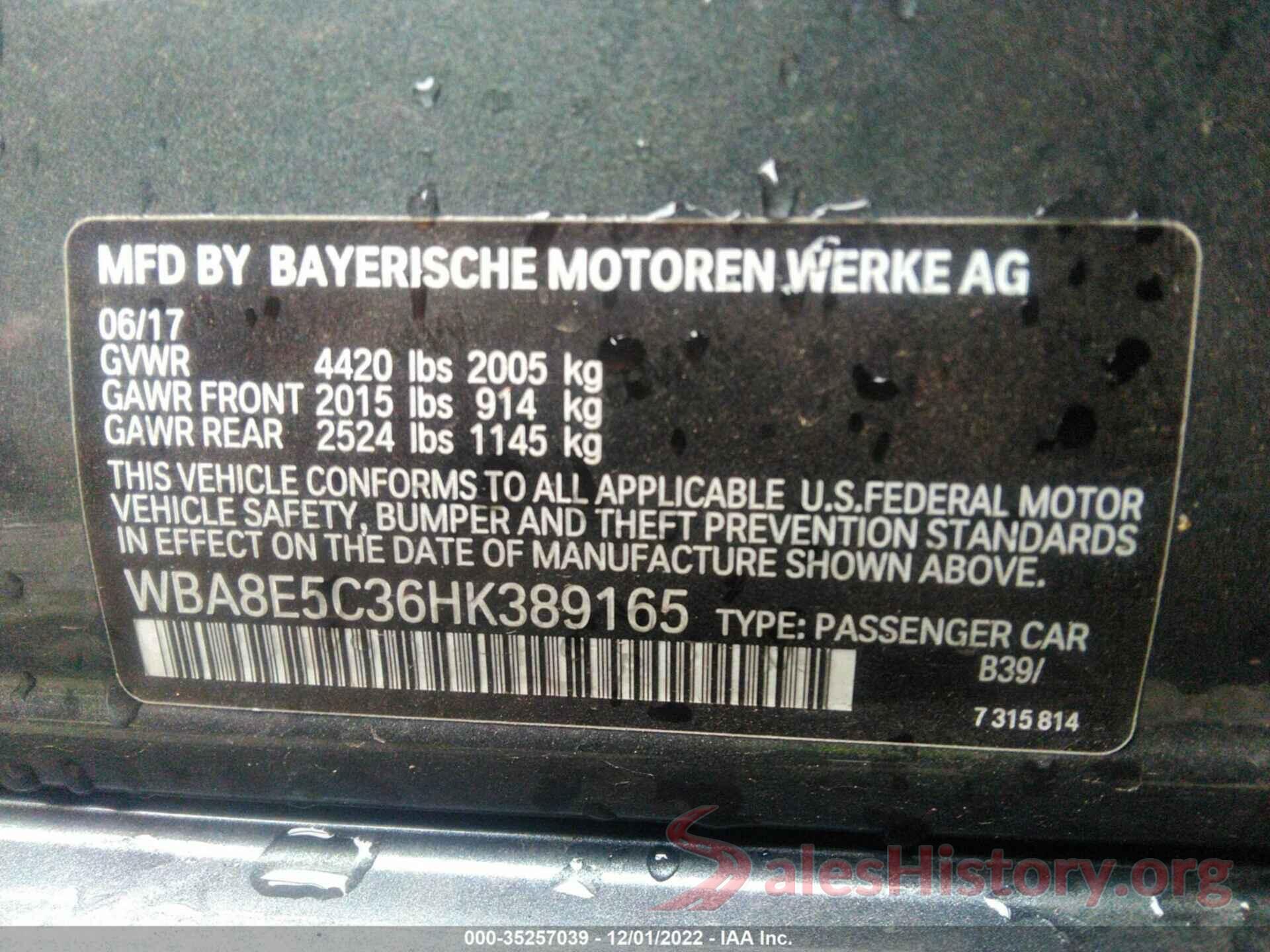 WBA8E5C36HK389165 2017 BMW 3 SERIES