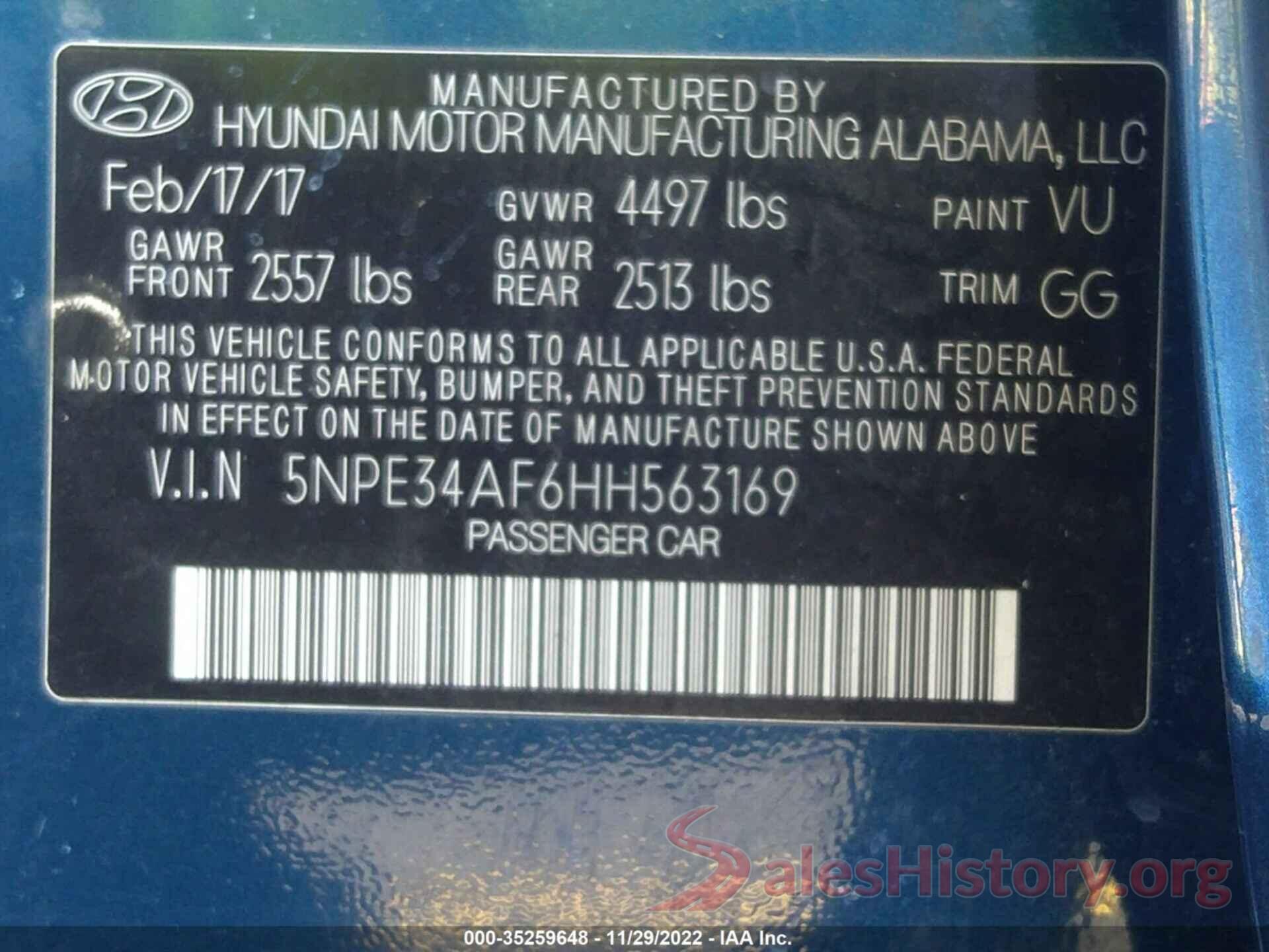 5NPE34AF6HH563169 2017 HYUNDAI SONATA