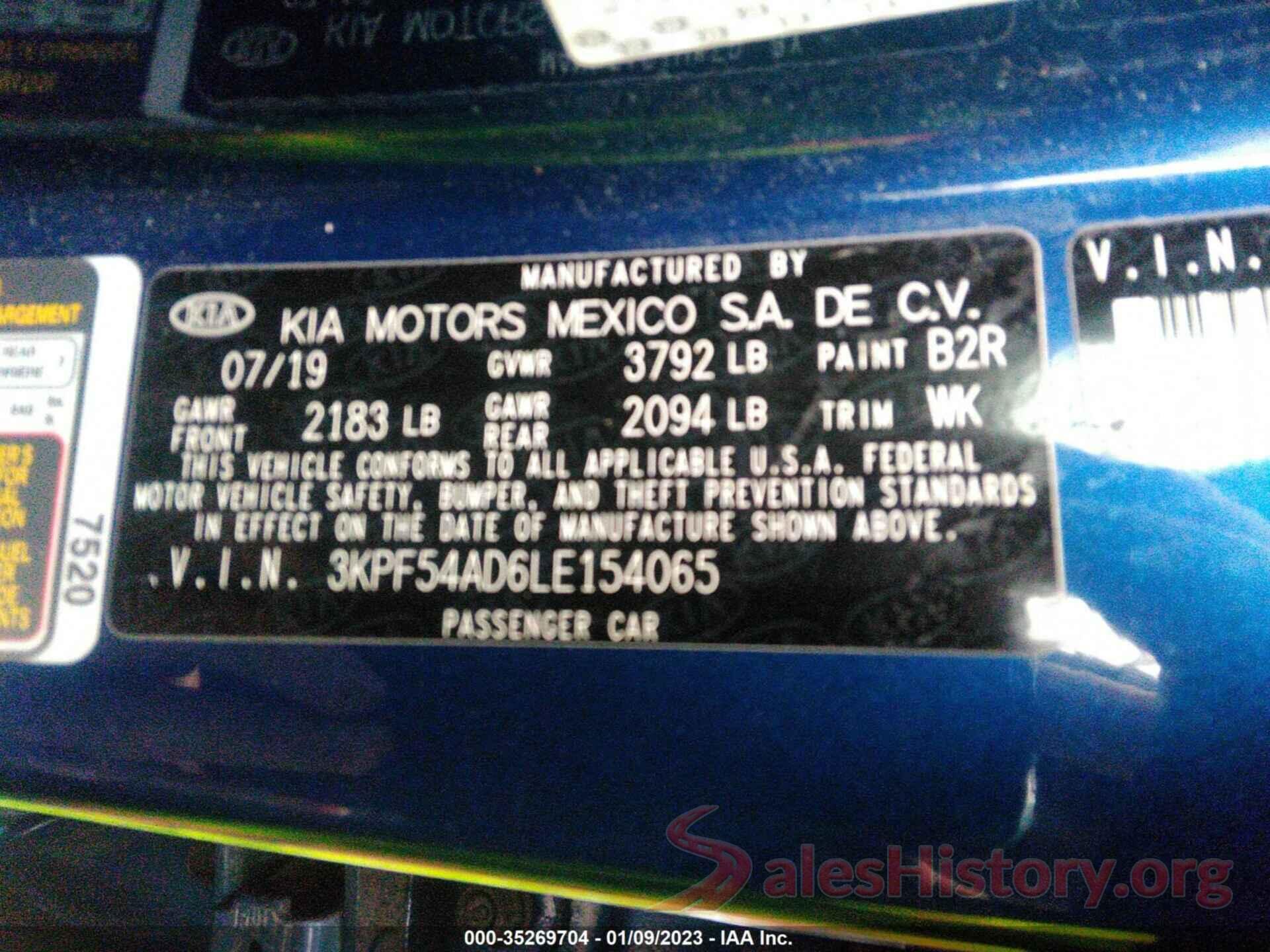 3KPF54AD6LE154065 2020 KIA FORTE