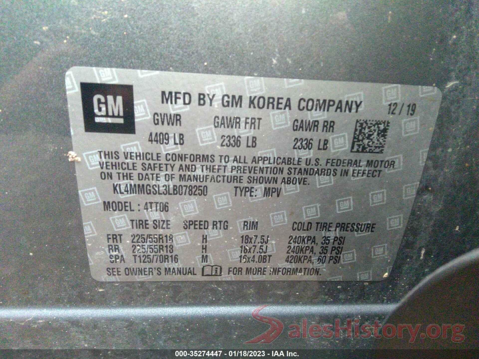 KL4MMGSL3LB078250 2020 BUICK ENCORE GX